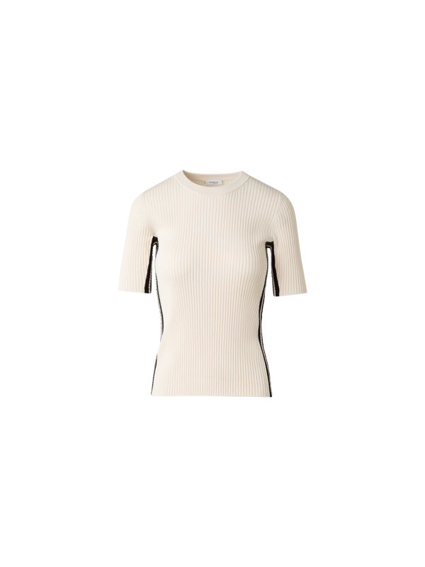 Designer Kurzarmpullover mit Kontraststreifen - Bunt - Beige