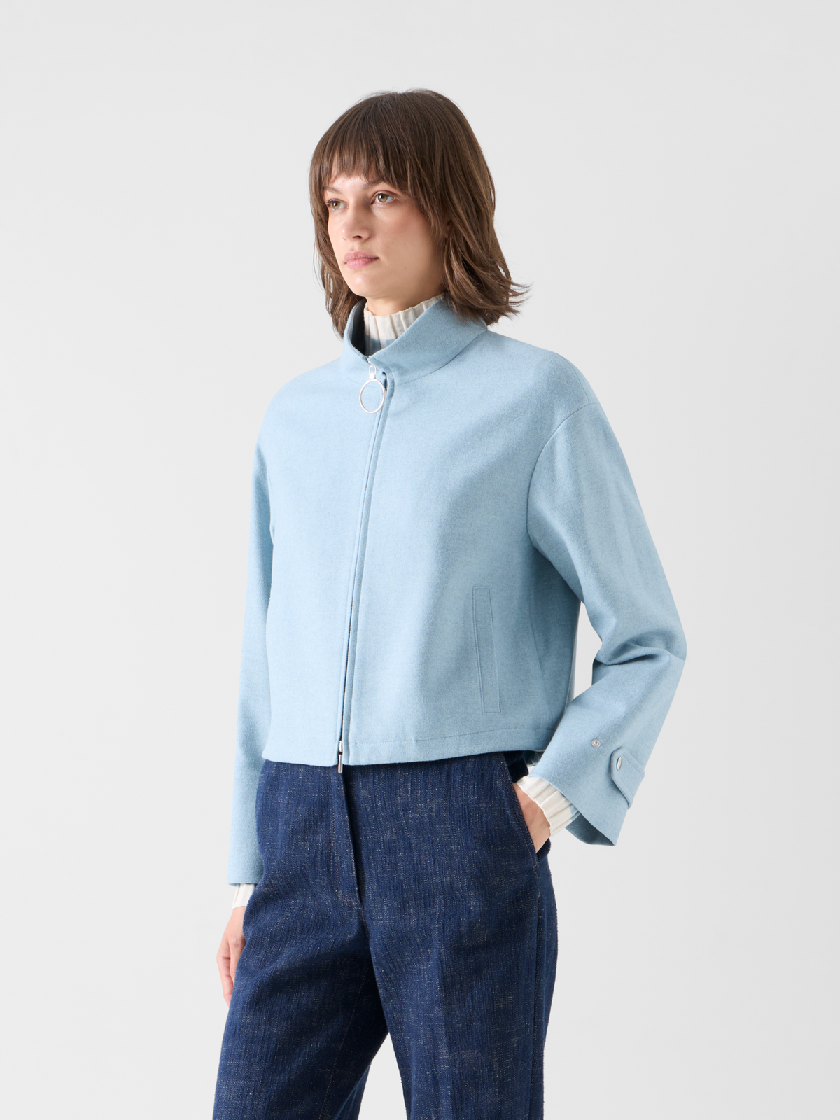 Designer Blouson-Jacke aus Wollmischung - Blau #editorial