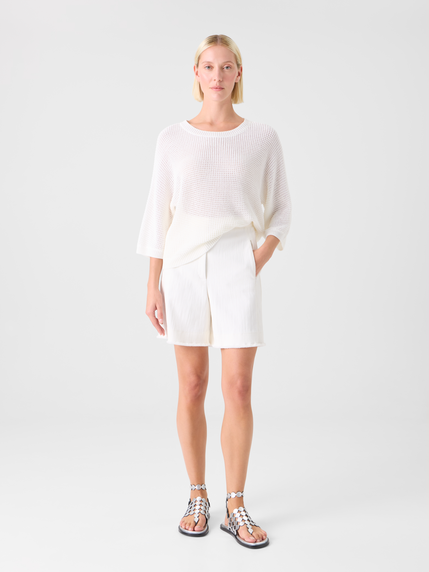 Designer Filia Bermudashorts aus Stretch-Baumwolldenim - Weiss