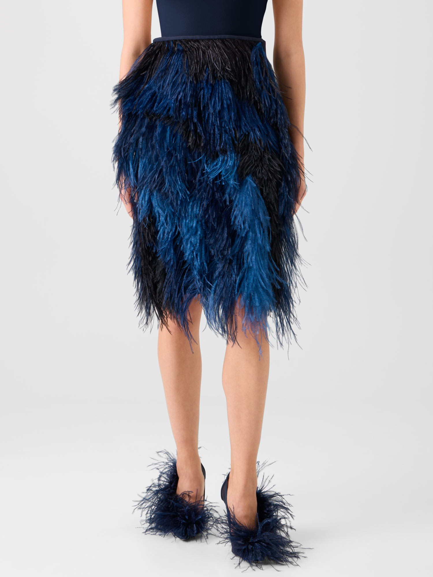 Designer Woll Doubleface Feathered Pencil Skirt - Dunkelblau - Blau - Bunt 