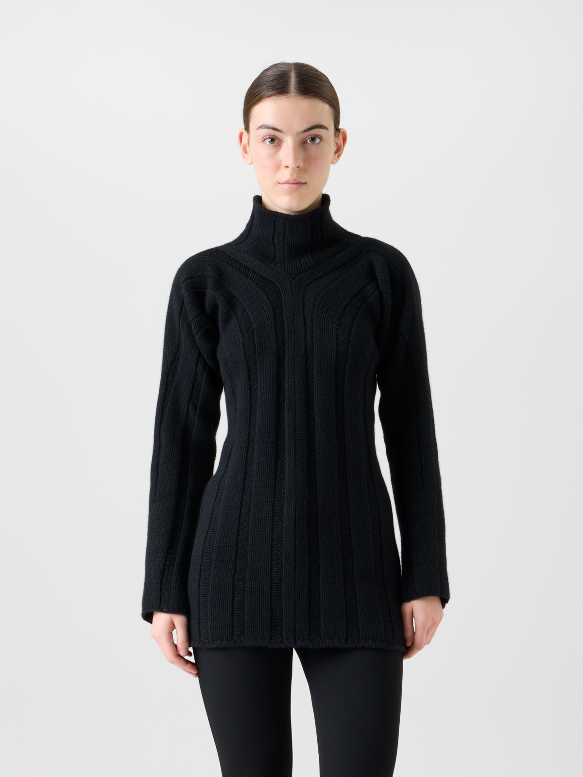 Designer Breitrippen Kaschmir Stehkragen Pullover - Schwarz #editorial