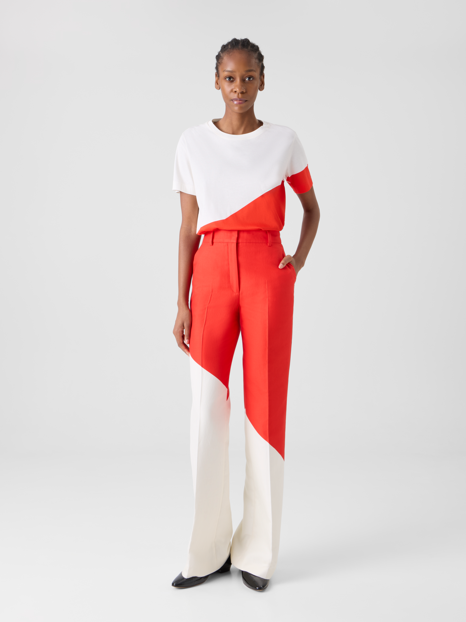 Designer Florine gerade Wide Leg Hose mit Polygon-Druck - Bunt 