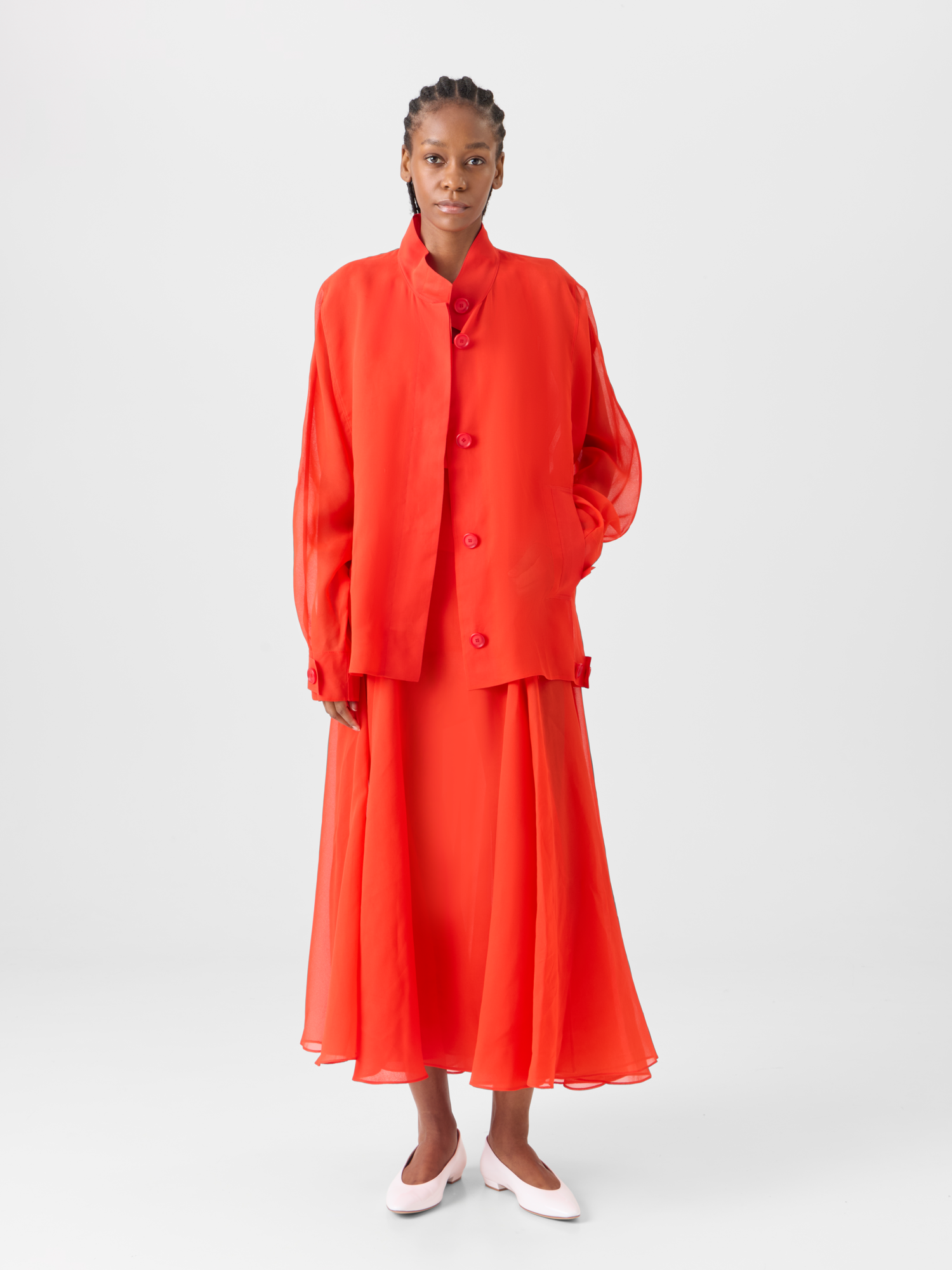 Designer Huma Oversize-Parkajacke aus Seidenorganza - Rot