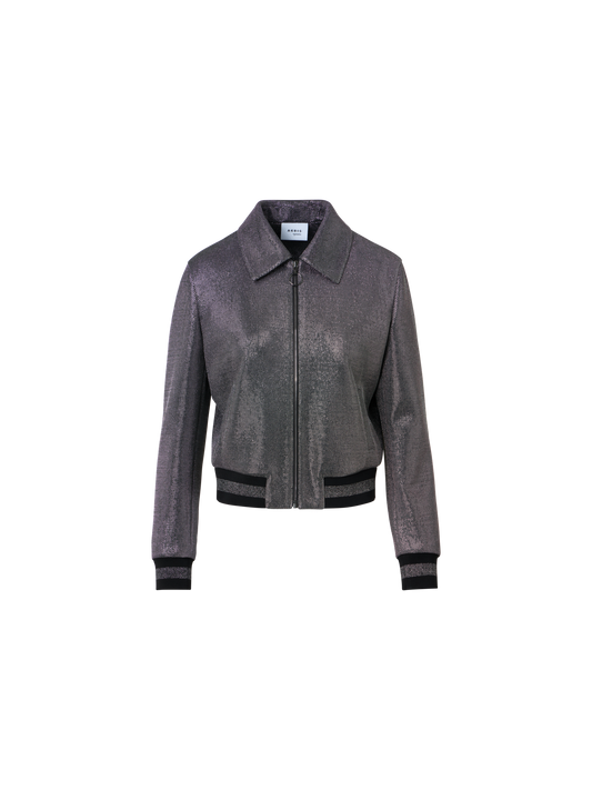 Designer Bomberjacke aus Birdseye-Jersey in Metallic-Optik - Grau
