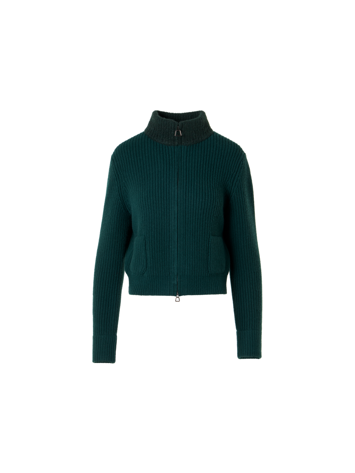 Designer Kurzer Cardigan aus Wolle-Kaschmir mit Bouclé-Kragen - Grün