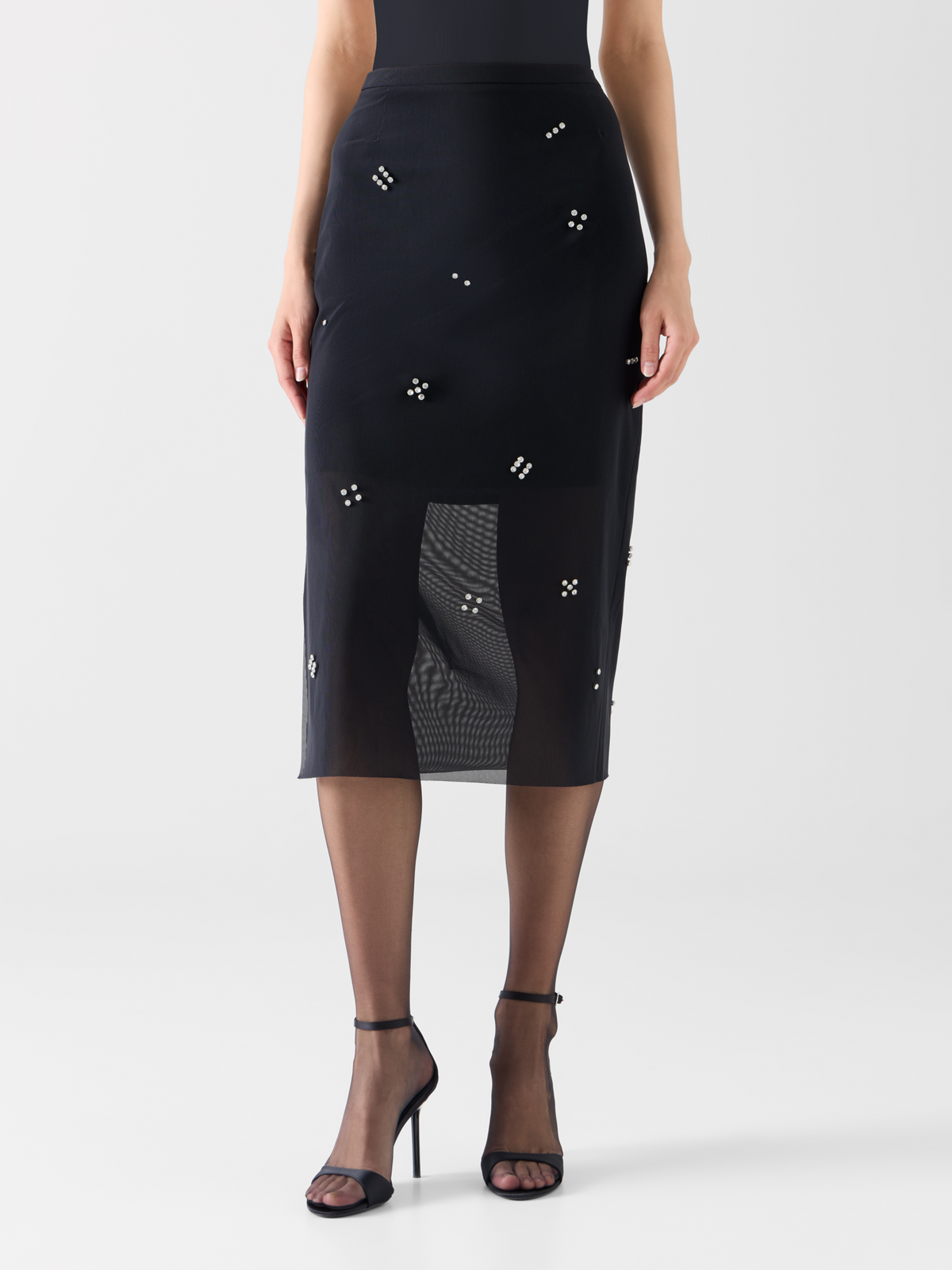 Designer Bleistiftrock aus Tüll mit Diamond Dice Dot - Schwarz 