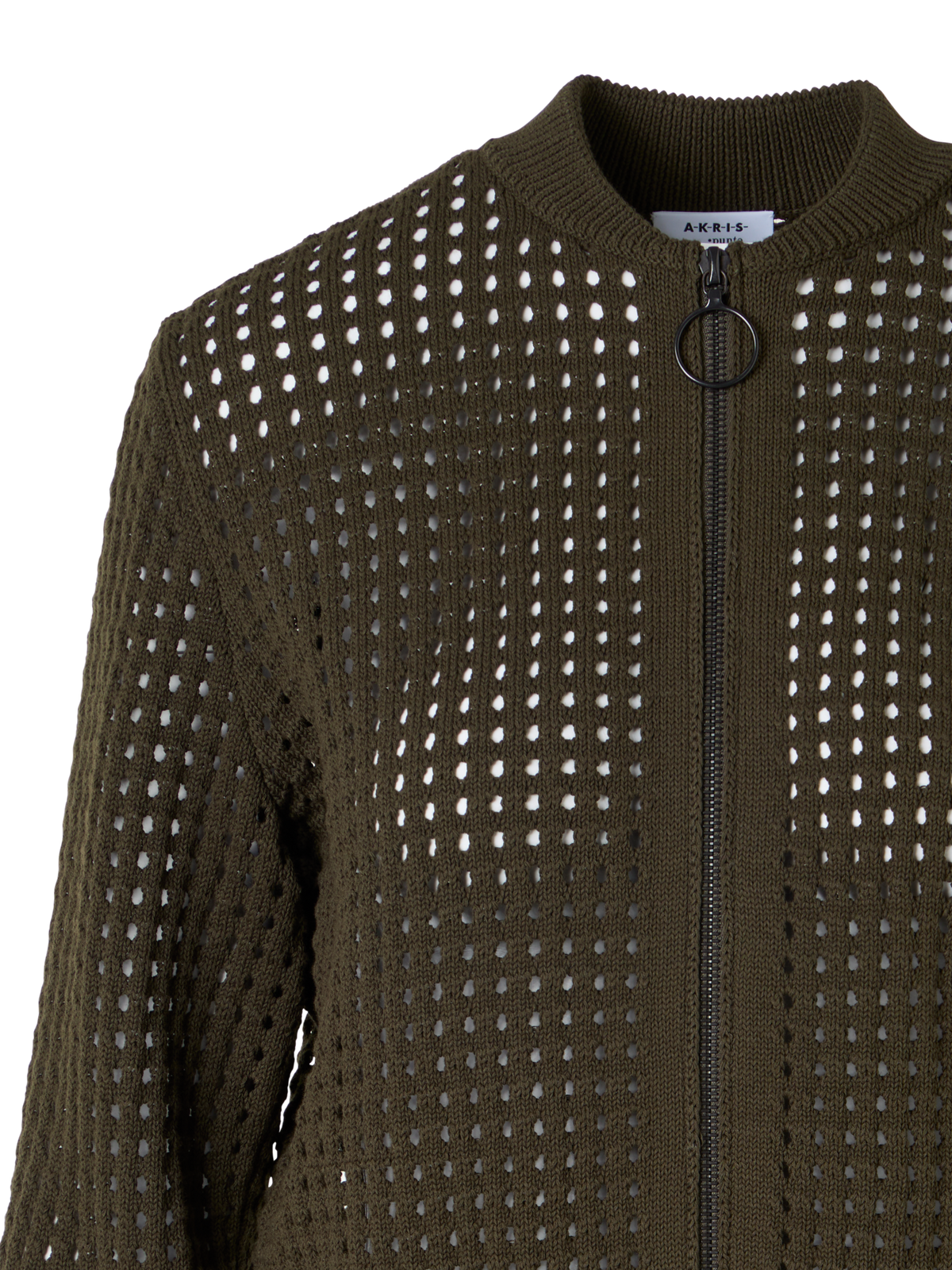 Designer Langärmelige Strickjacke aus grobem Baumwoll-Mesh - Grün