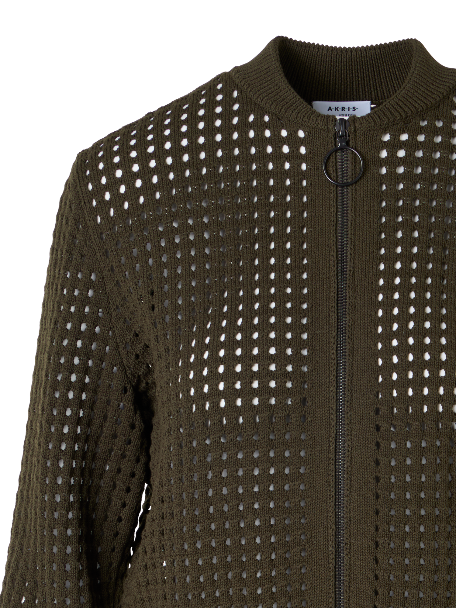 Designer Langärmelige Strickjacke aus grobem Baumwoll-Mesh - Grün