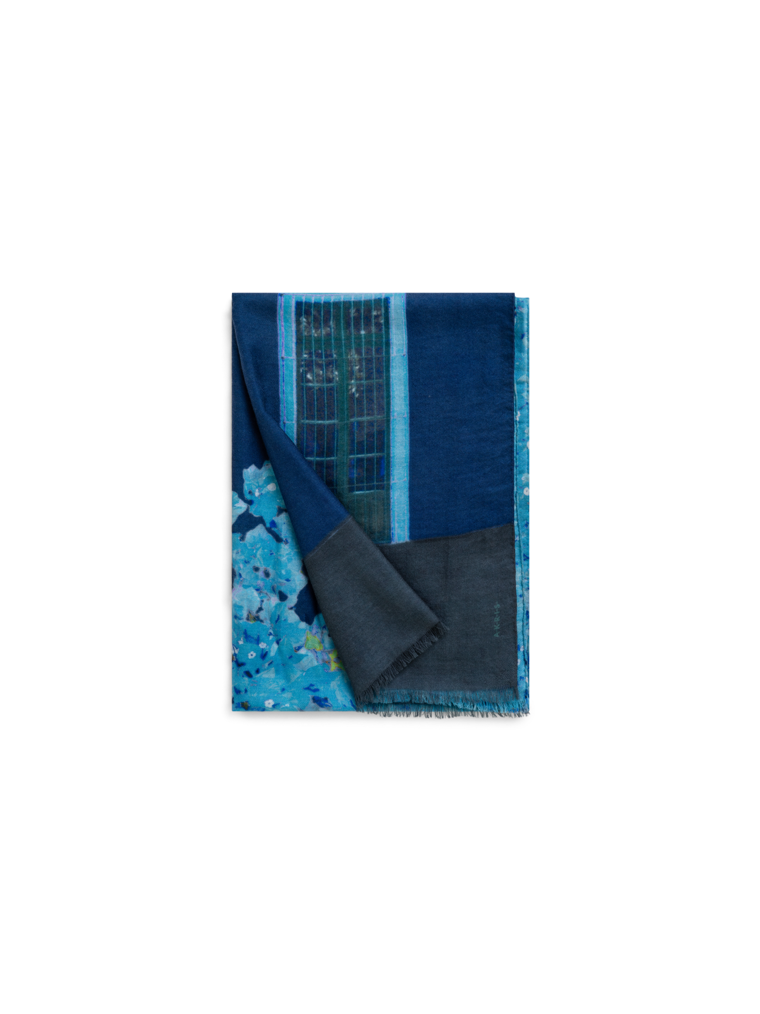 Designer Schal mit Bougainvillea Porta-Druck - Schwarz - Blau - Violett - Grau - Rosa