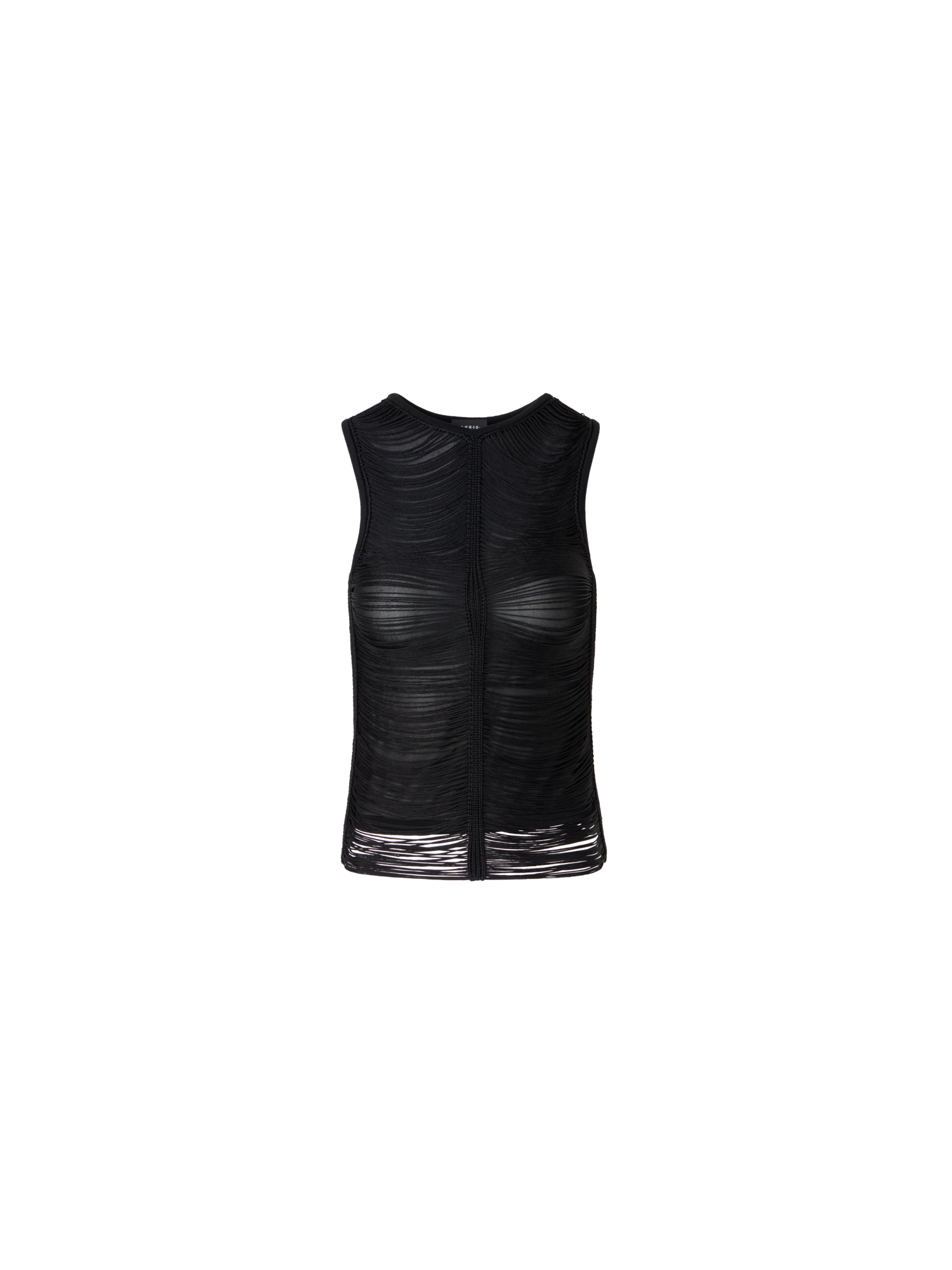 Designer Seidenstrick-Top mit Fransendrapierung - Schwarz