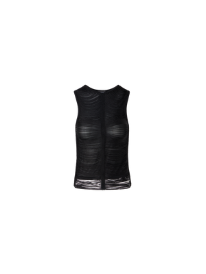 Designer Seidenstrick-Top mit Fransendrapierung - Schwarz