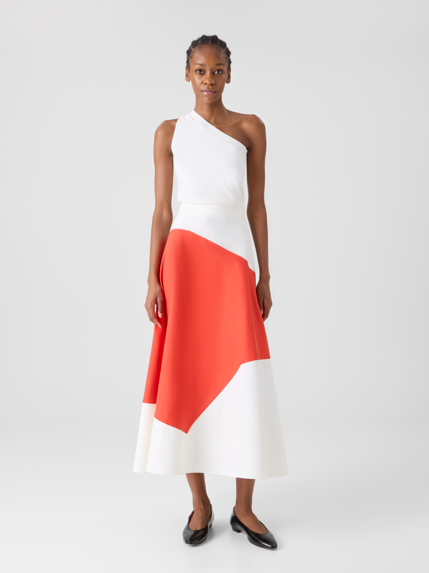 Designer Ausgestellter Midirock mit Polygon-Patchwork - Bunt 