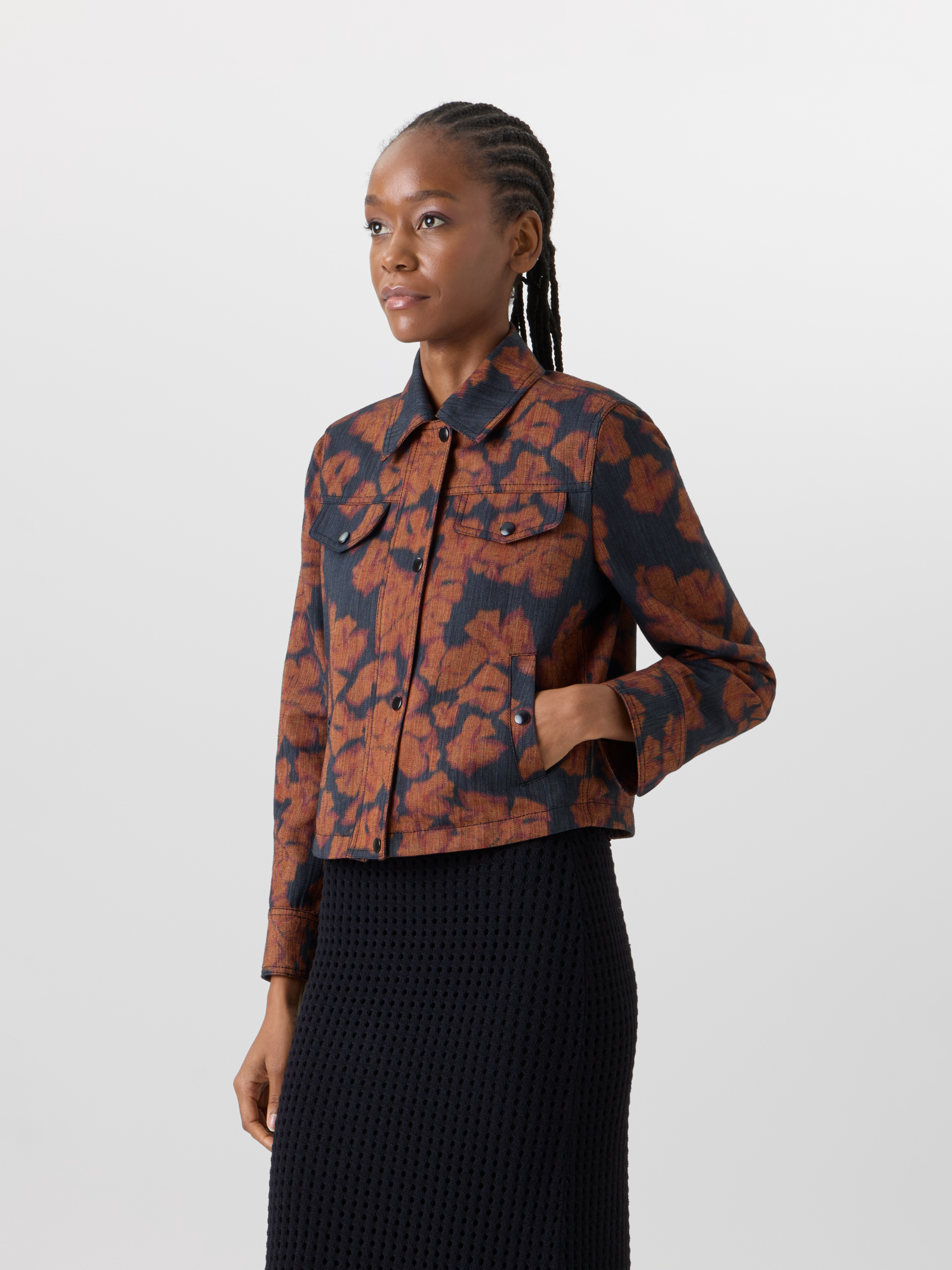 Designer Langärmelige Kurzjacke mit Ikat Flower Print - Bunt 