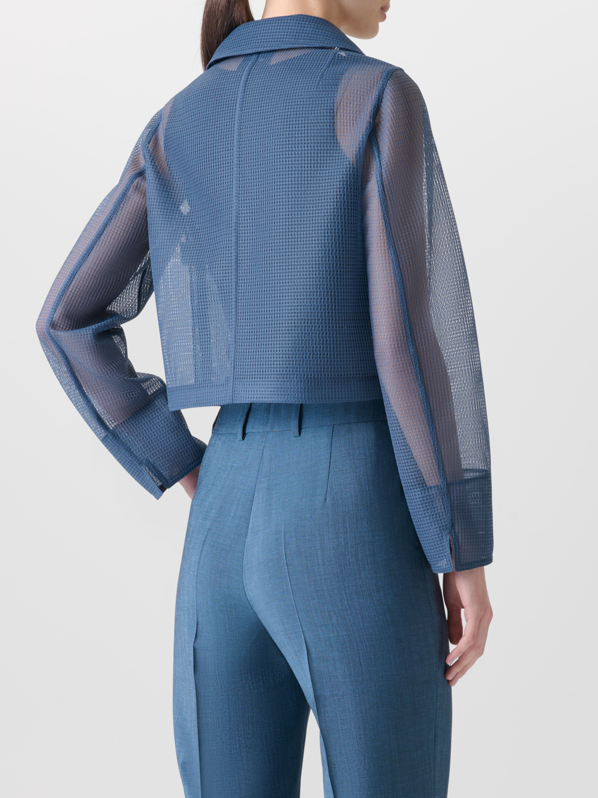 Designer Gekürzte Jacke aus transparentem Techno-Gitter - Blau #editorial