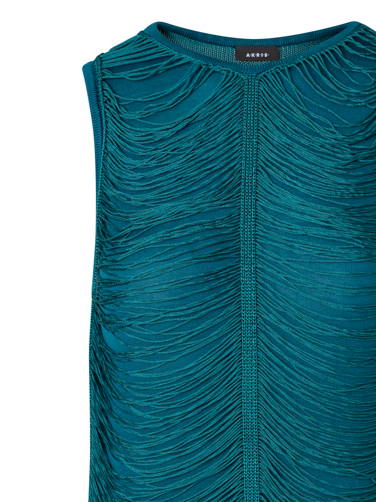 Designer Ärmelloses Strick-Etuikleid aus Seide mit Fransendrapierung - Grün