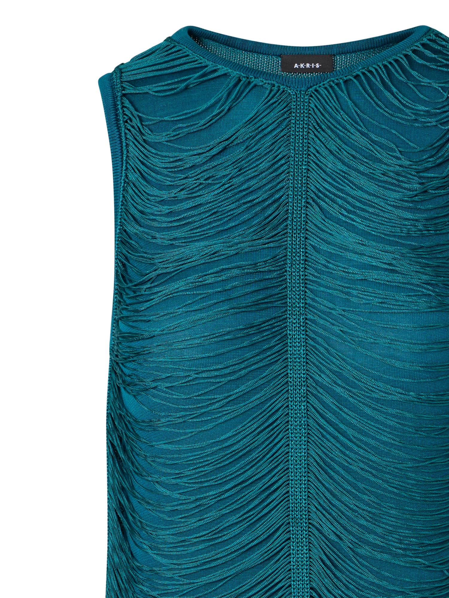 Designer Ärmelloses Strick-Etuikleid aus Seide mit Fransendrapierung - Grün