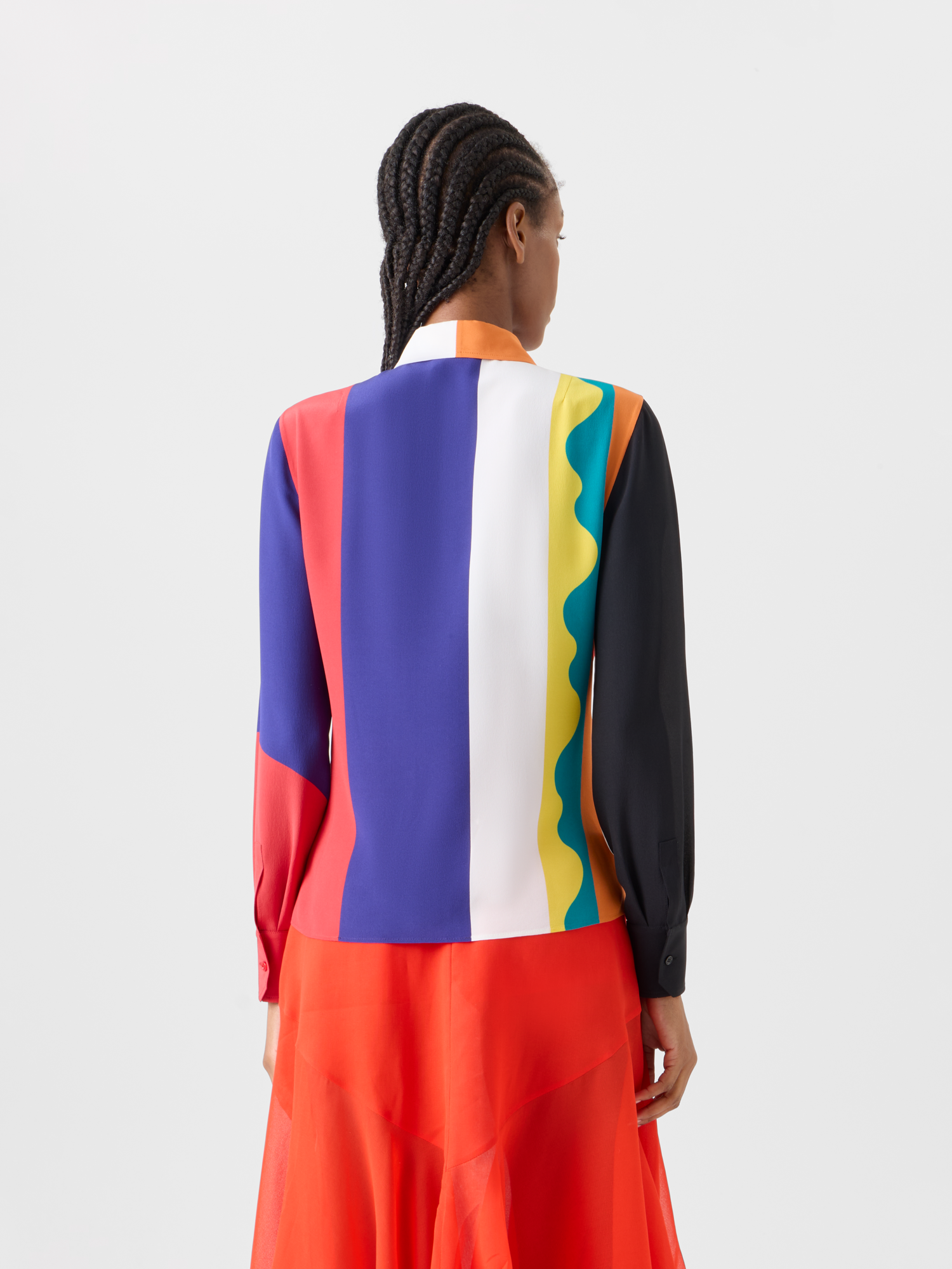 Designer Seiden-Crêpe-Bluse mit Paravent-Druck - Bunt 