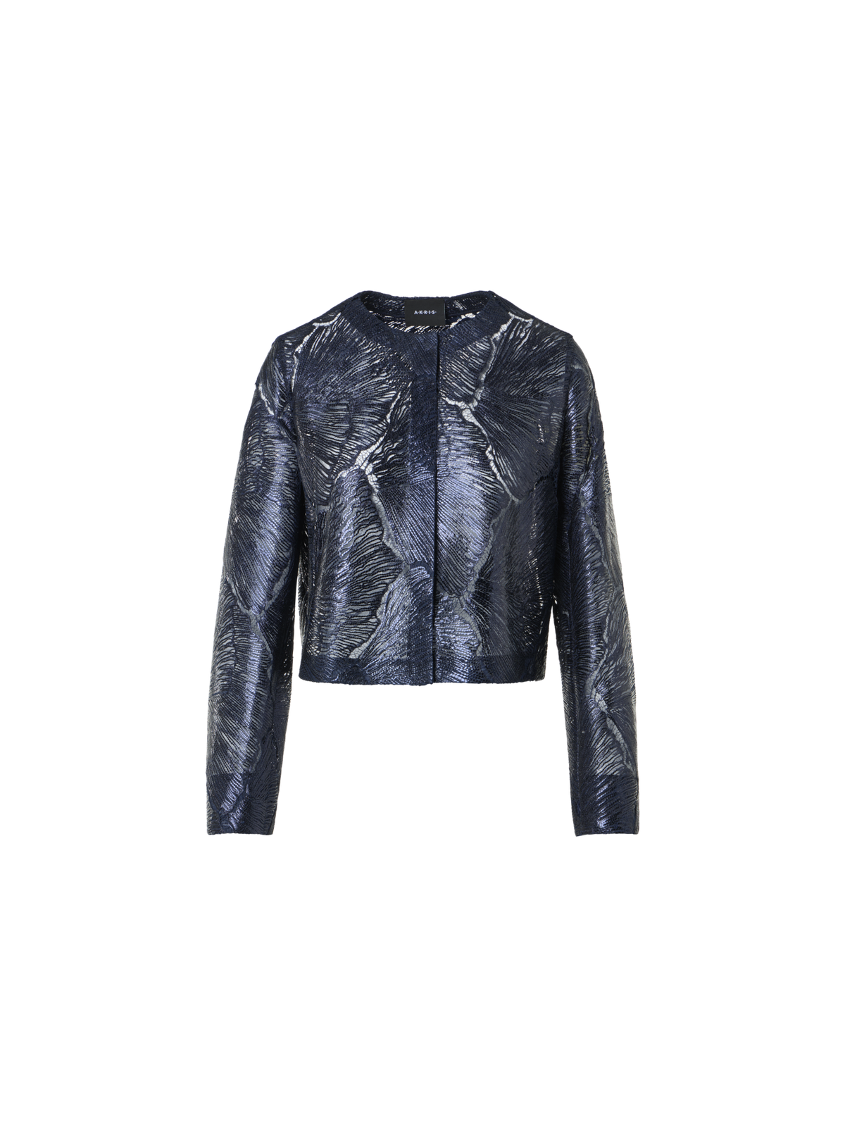 Designer Kurze Jacke aus lackierter Merresfächer-Spitze - Dunkelblau