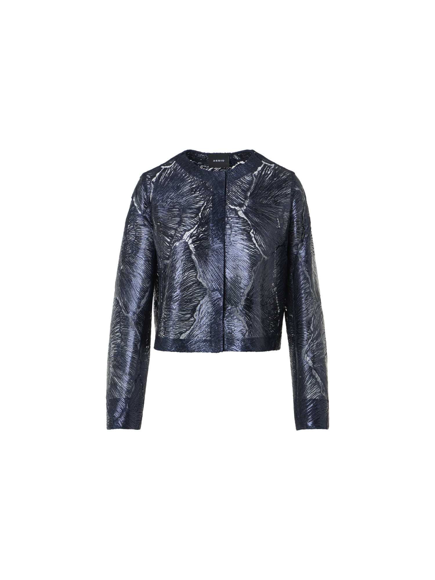 Designer Kurze Jacke aus lackierter Merresfächer-Spitze - Dunkelblau