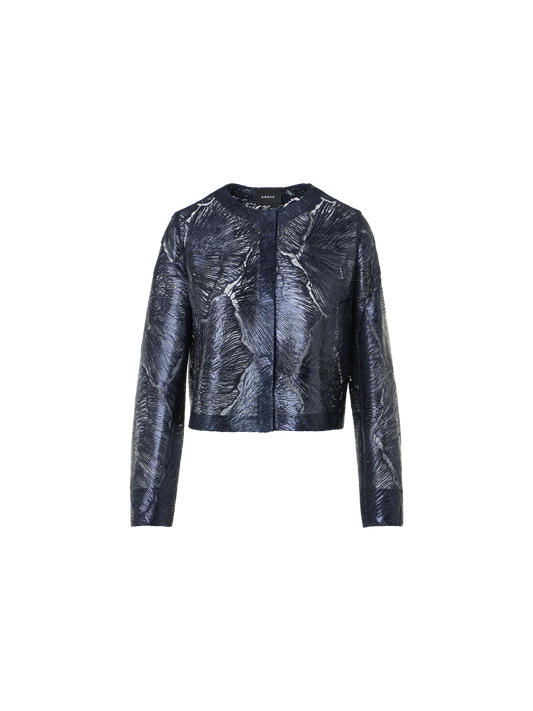 Designer Kurze Jacke aus lackierter Merresfächer-Spitze - Dunkelblau