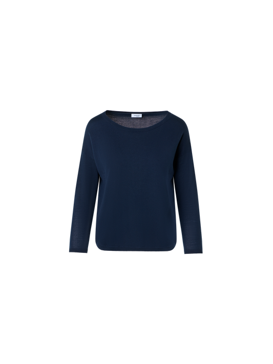 Designer Feiner Merinowolle-Signature-Strickpullover - Dunkelblau - Blau