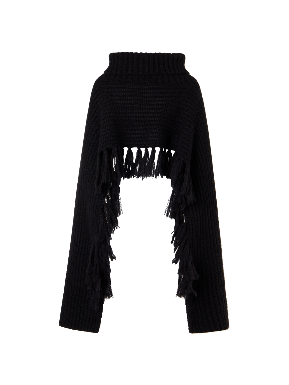 Designer Cape-Schal aus Kaschmirseide mit Rollkragen - Schwarz