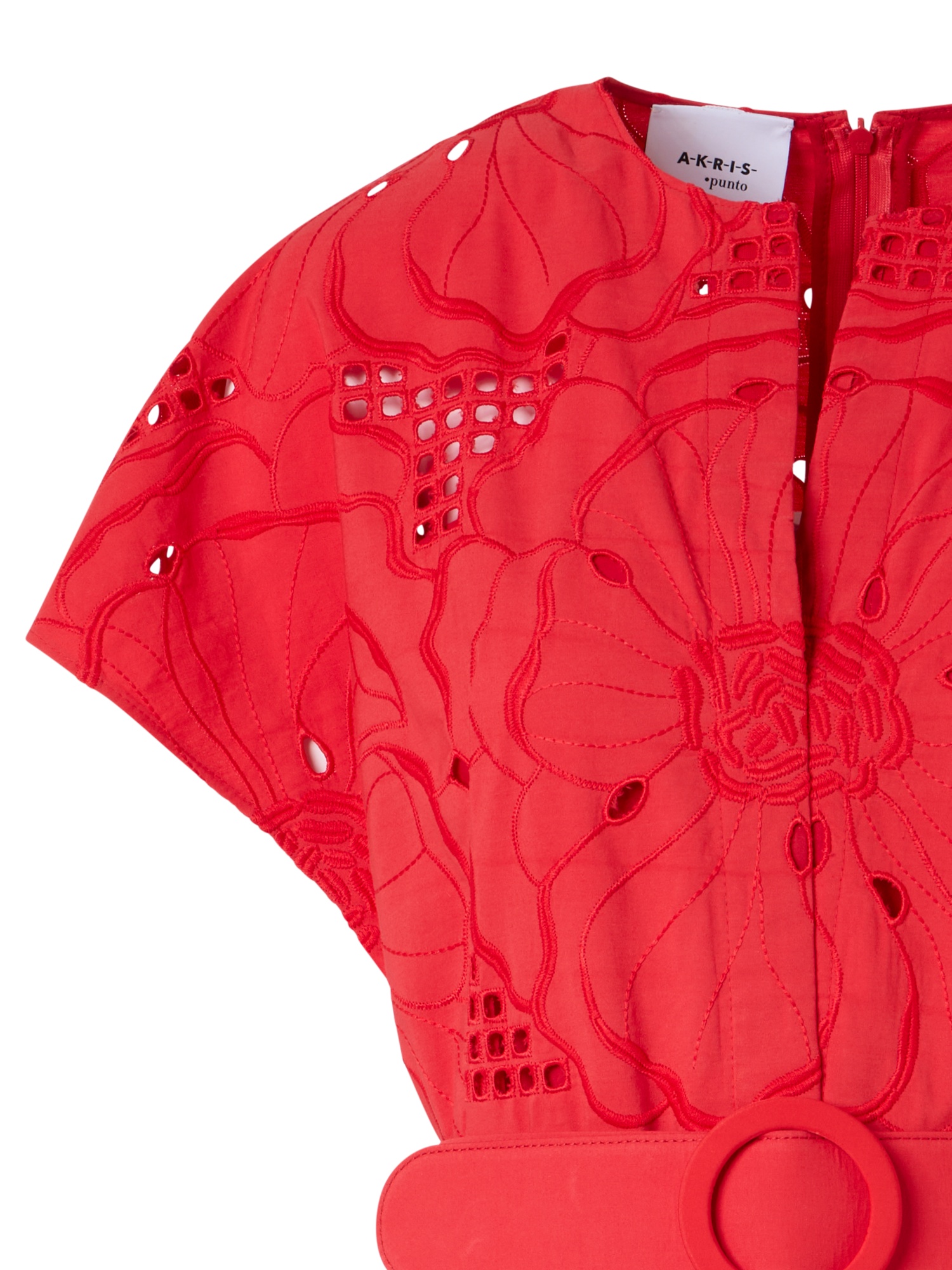 Designer Midikleid mit Blumen-Lochstickerei - Rot