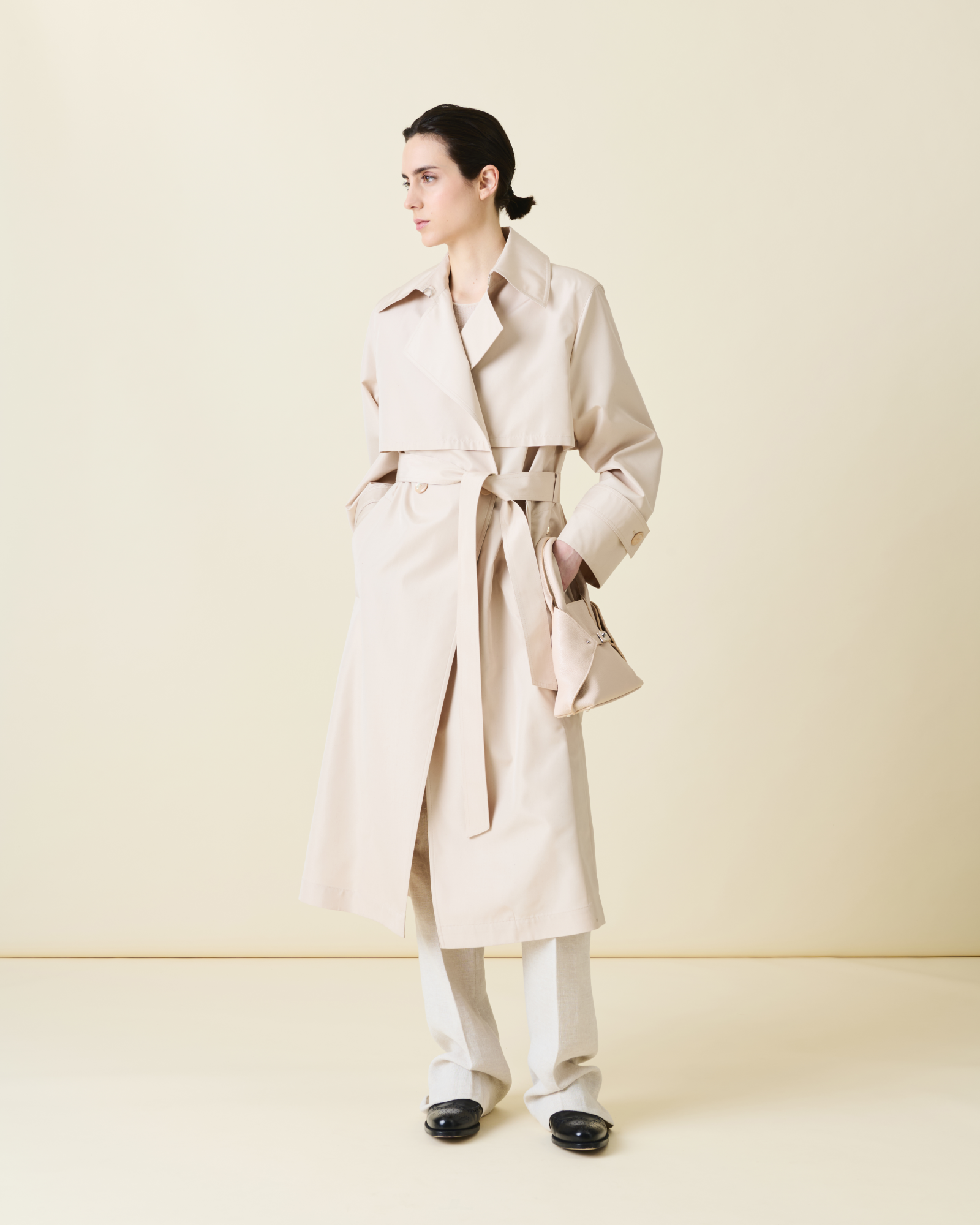 Designer Gerade Hose aus Leinen-Doubleface - Grau - Beige 