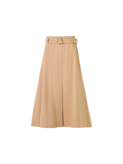 Designer Midirock aus Stretch-Baumwoll-Denim - Beige