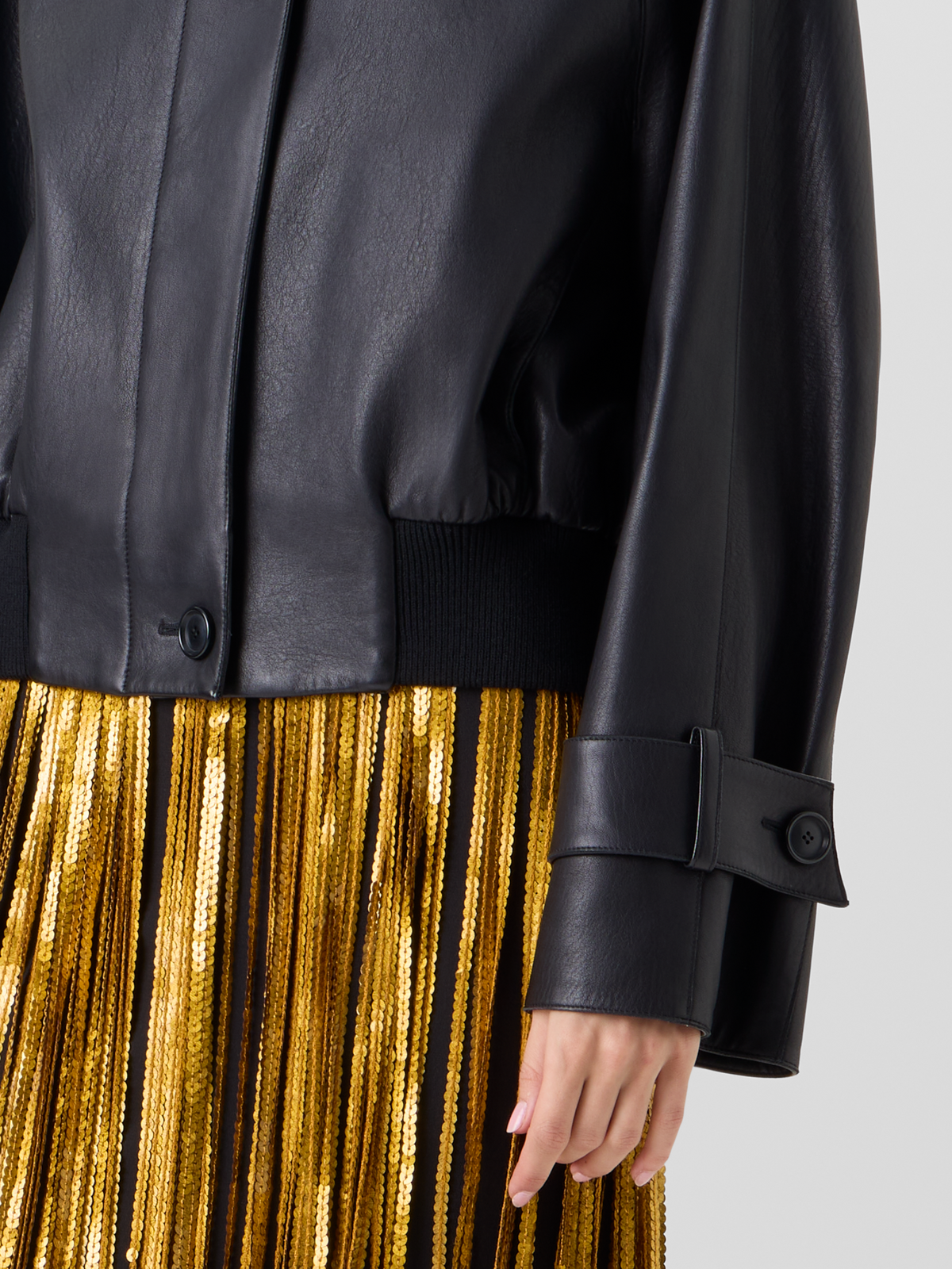 Designer Oversize Nappaleder-Blouson mit Strickbund - Schwarz #editorial