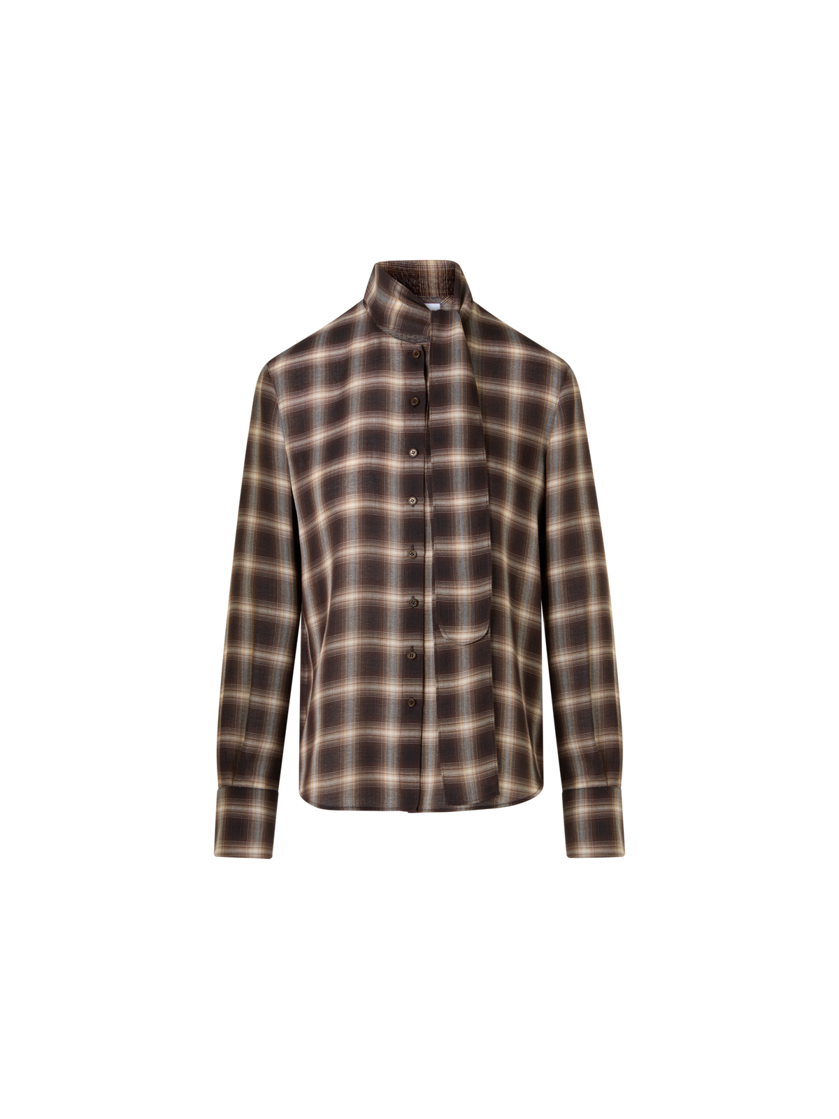 Designer Karierte Bluse in Woll-Shelley mit Schleifenkragen - Braun - Bunt
