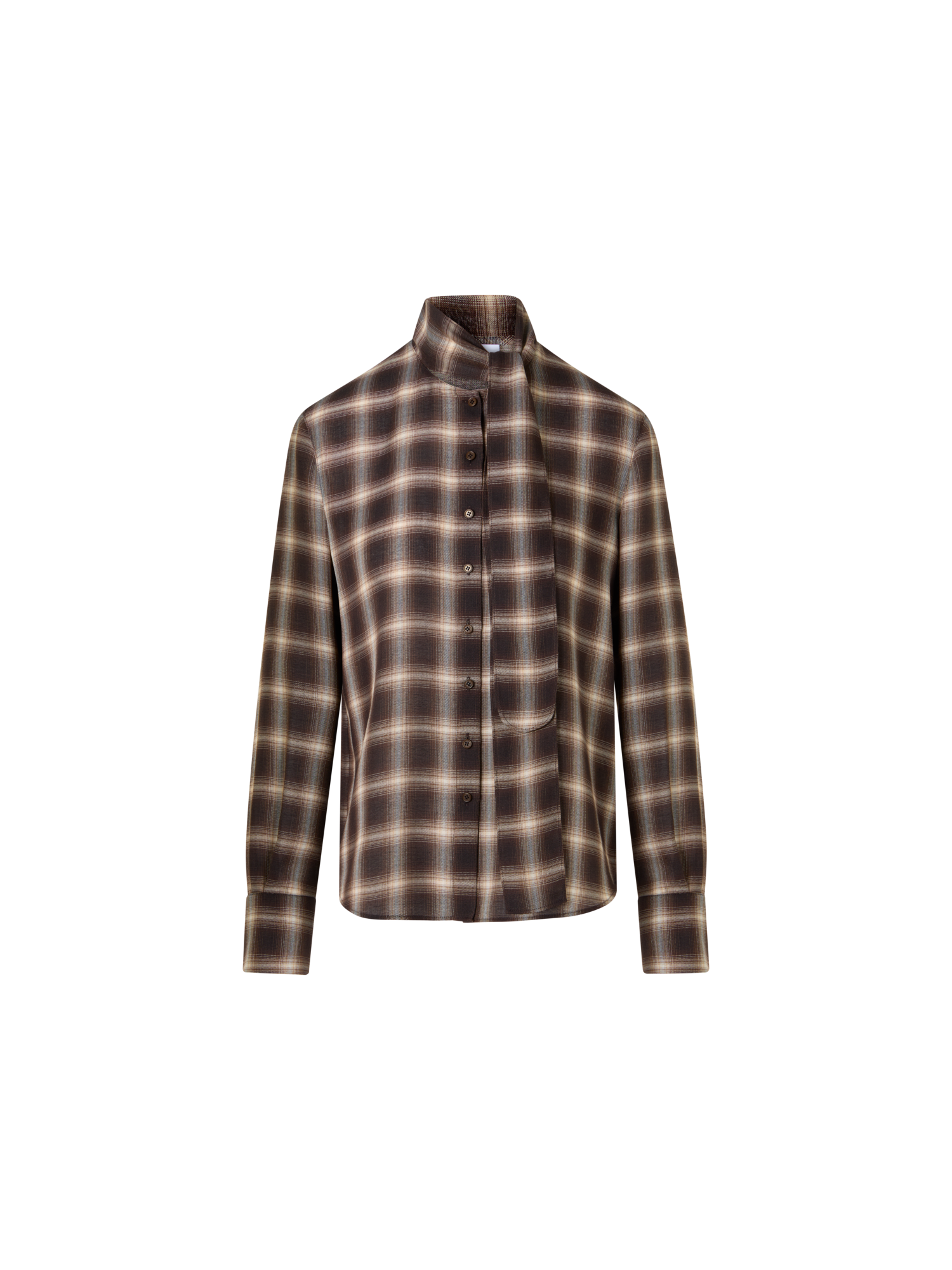Designer Karierte Bluse in Woll-Shelley mit Schleifenkragen - Braun - Bunt