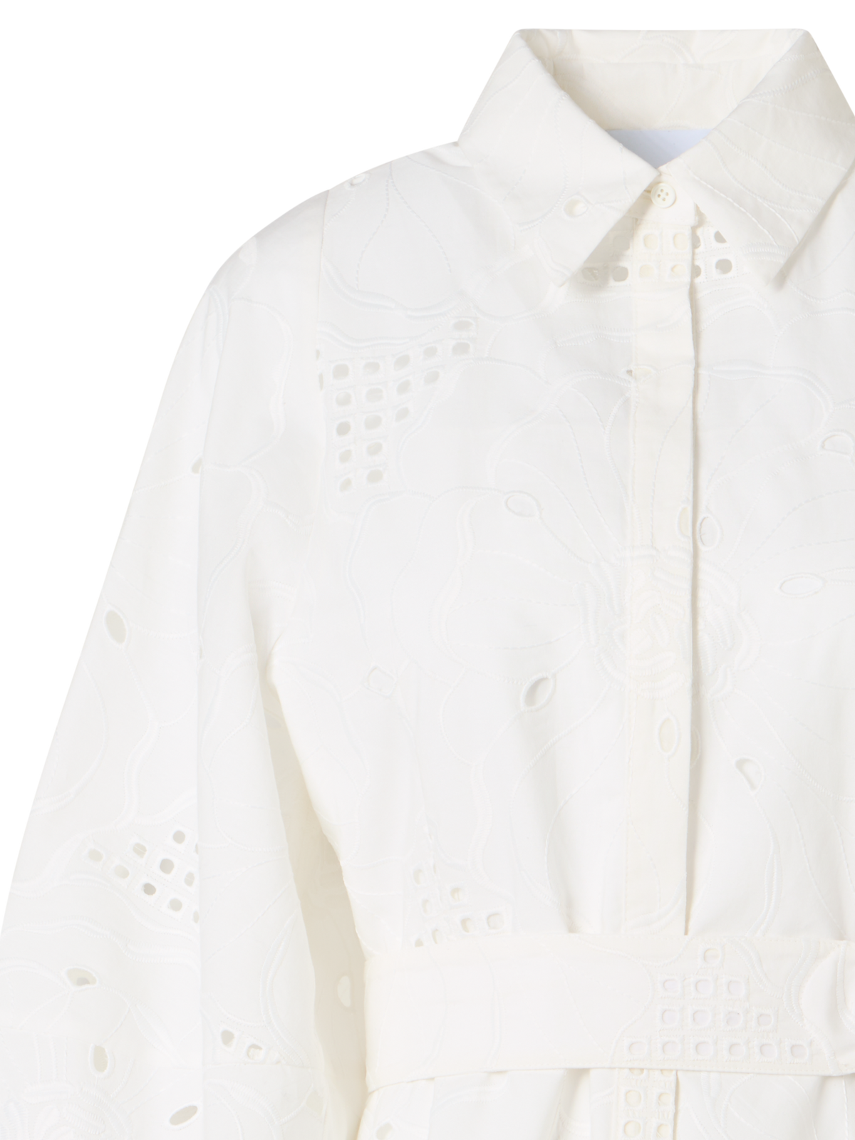 Designer Midikleid mit Blumen-Lochstickerei - Weiss