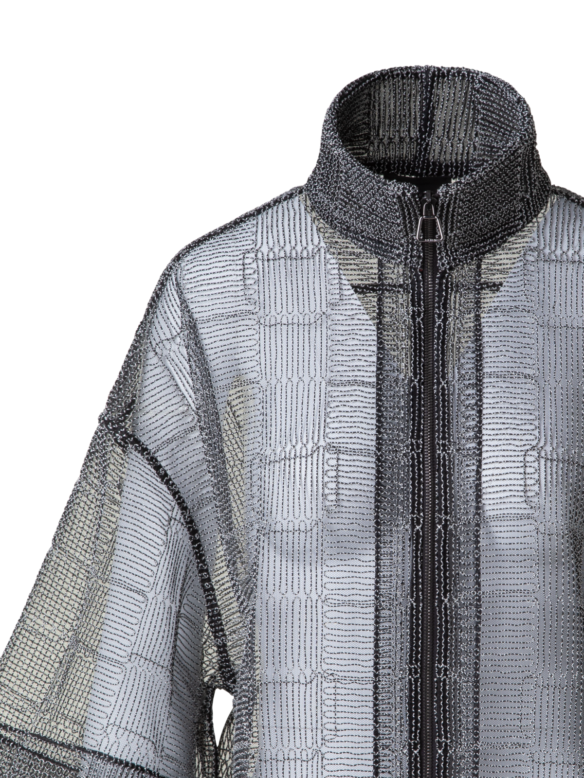 Designer Boxy Jacke mit quadratischer Tüll-Stickerei - Schwarz