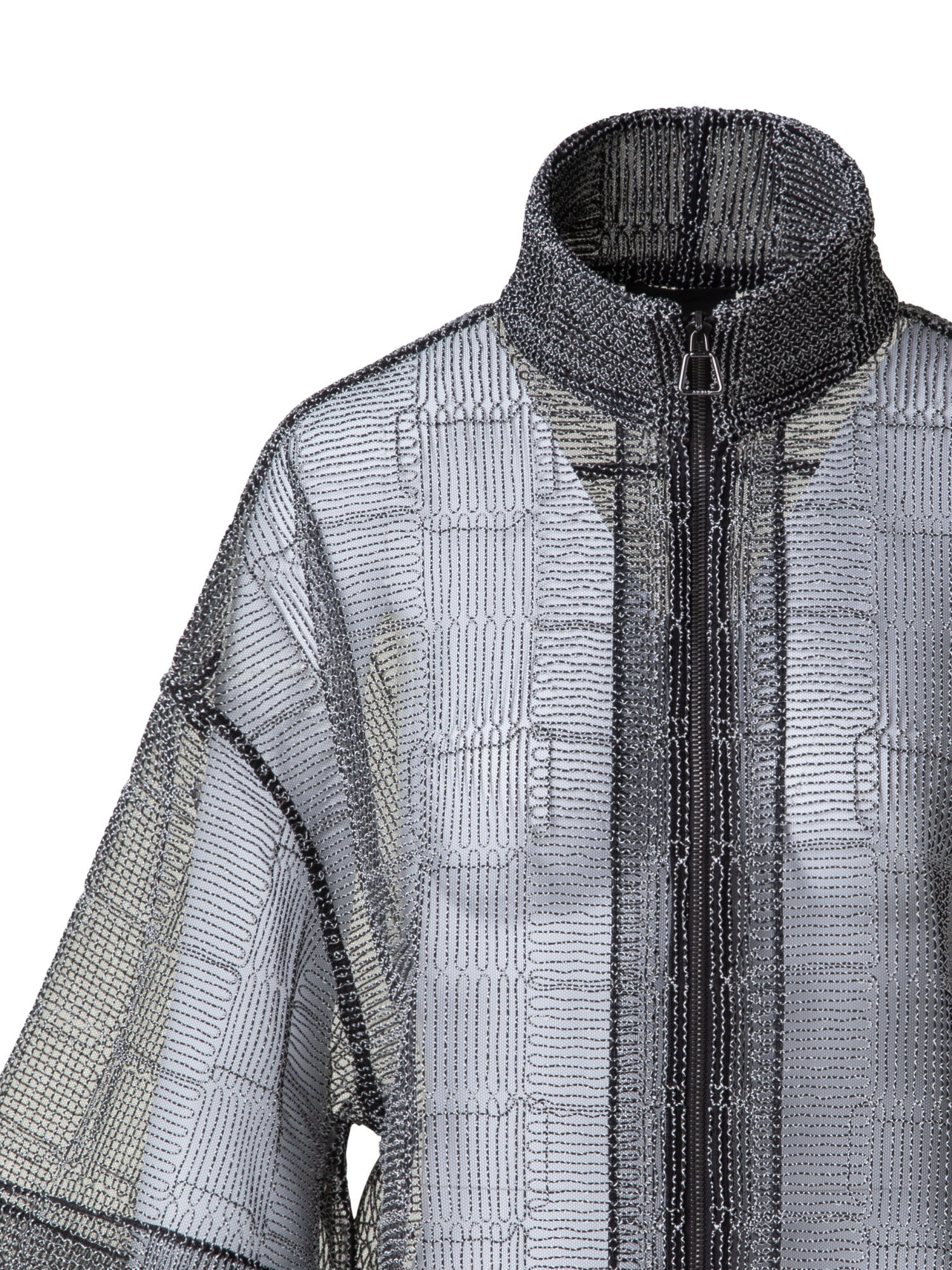 Designer Boxy Jacke mit quadratischer Tüll-Stickerei - Schwarz