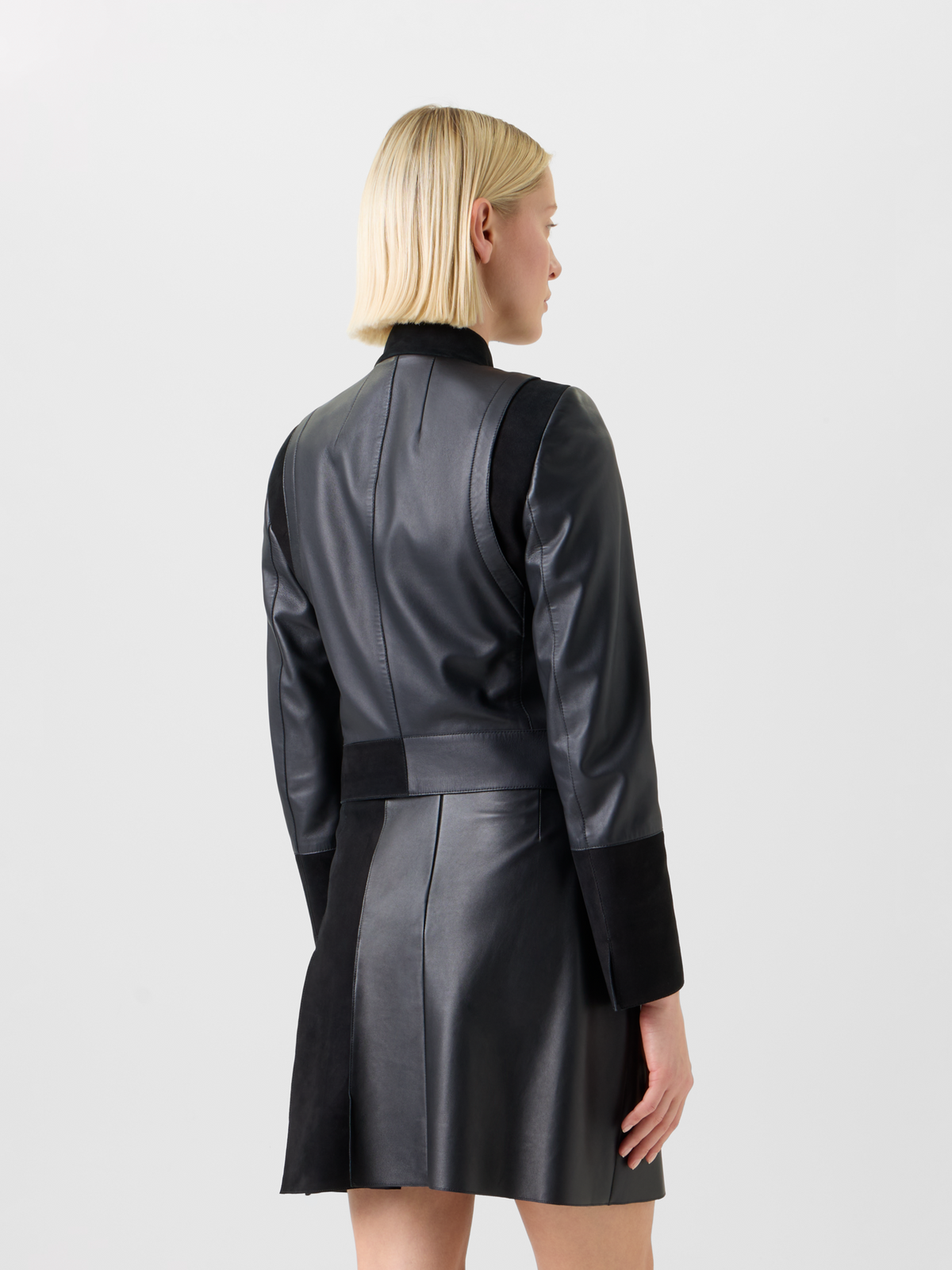 Designer Kurze Taillierte Leder Doppelreiher Jacke - Schwarz #editorial