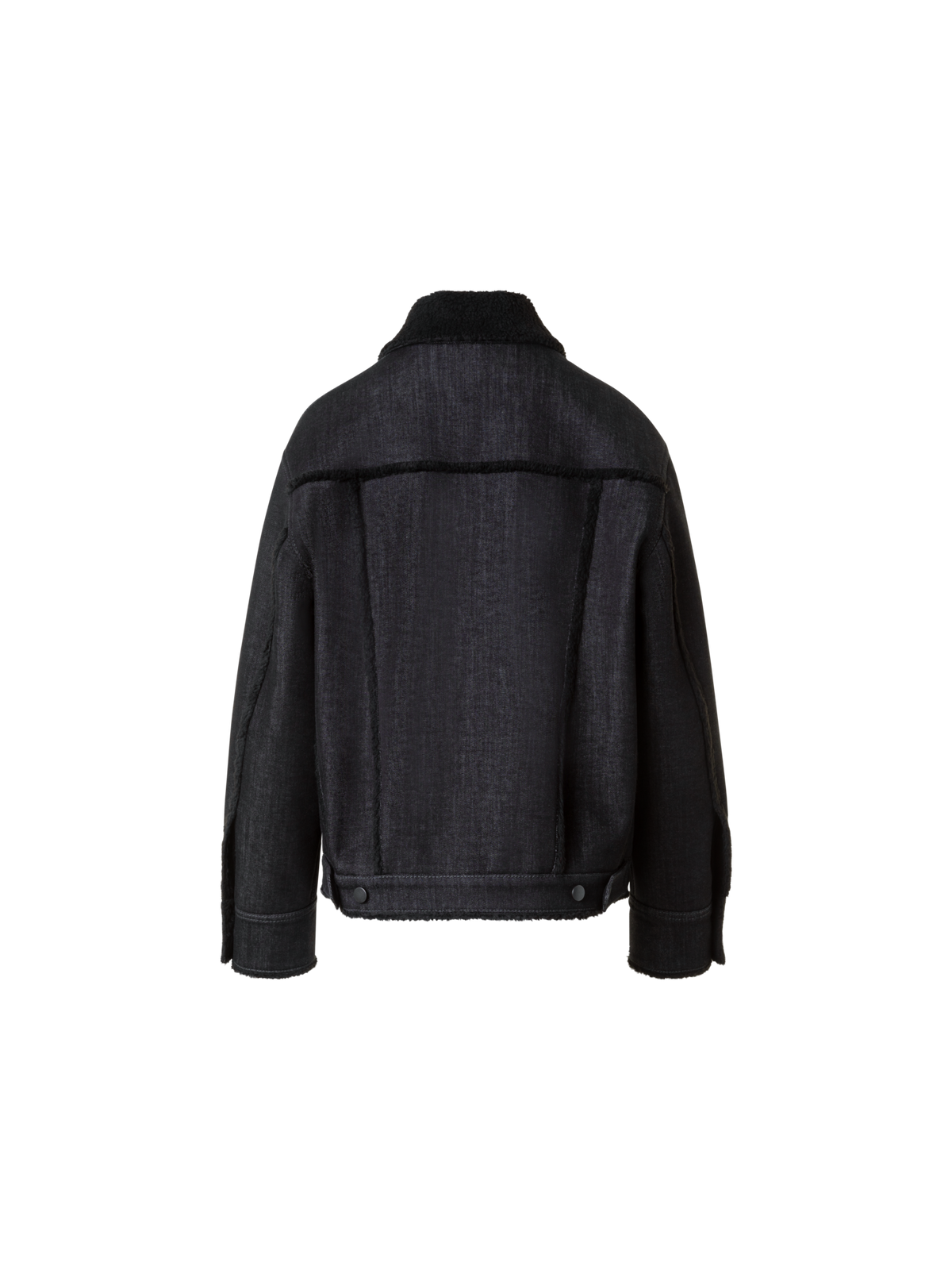 Designer Oversized Denim Jacke & Lammfellimitat Kragen - Schwarz