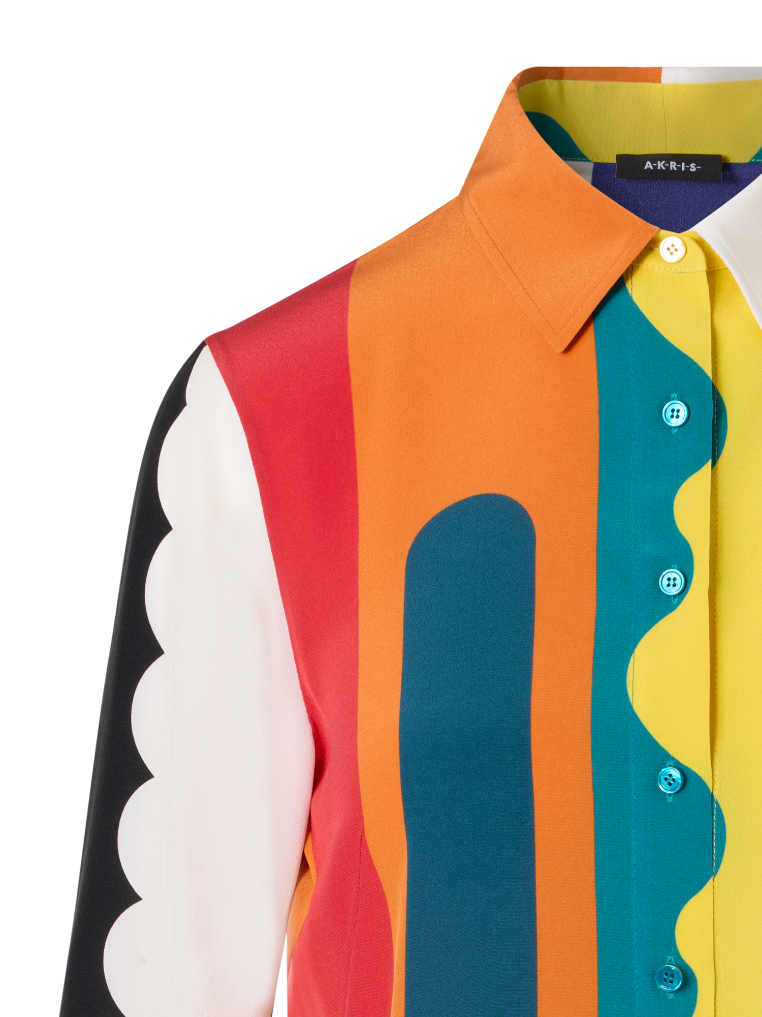 Designer Seiden-Crêpe-Bluse mit Paravent-Druck - Bunt