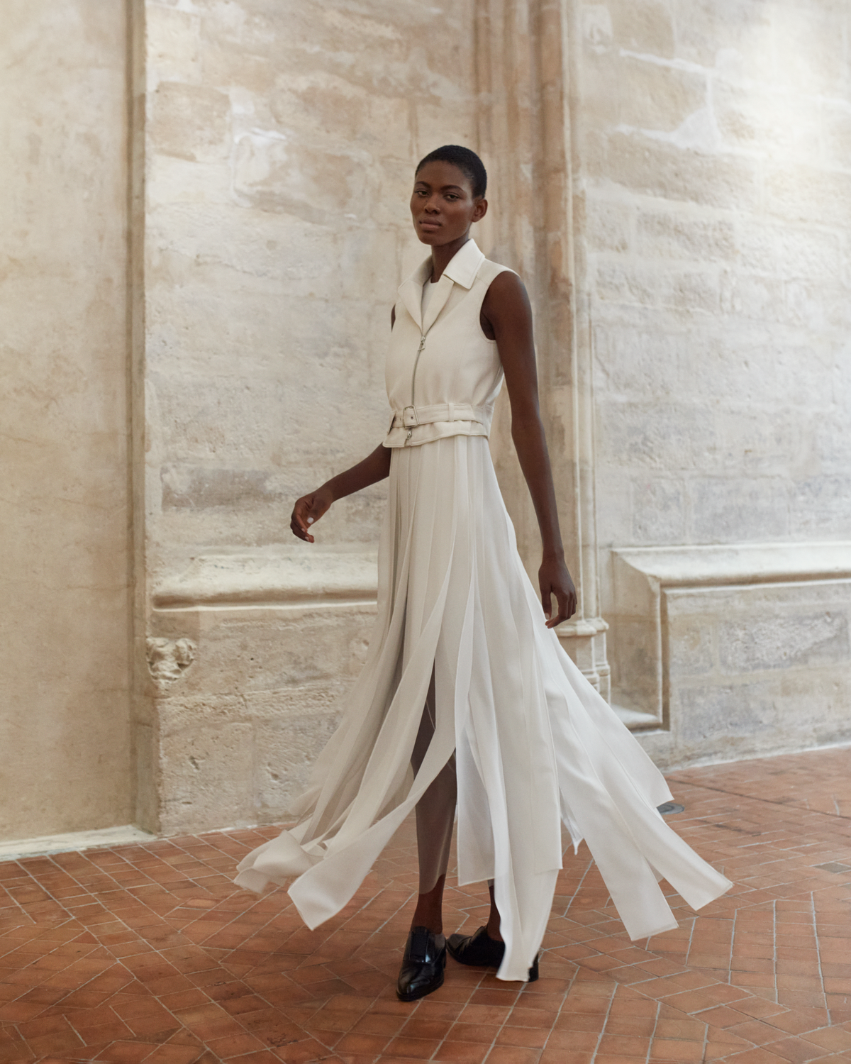 Designer Langes Seidenband-Seidenkleid - Ecru - Weiss #editorial