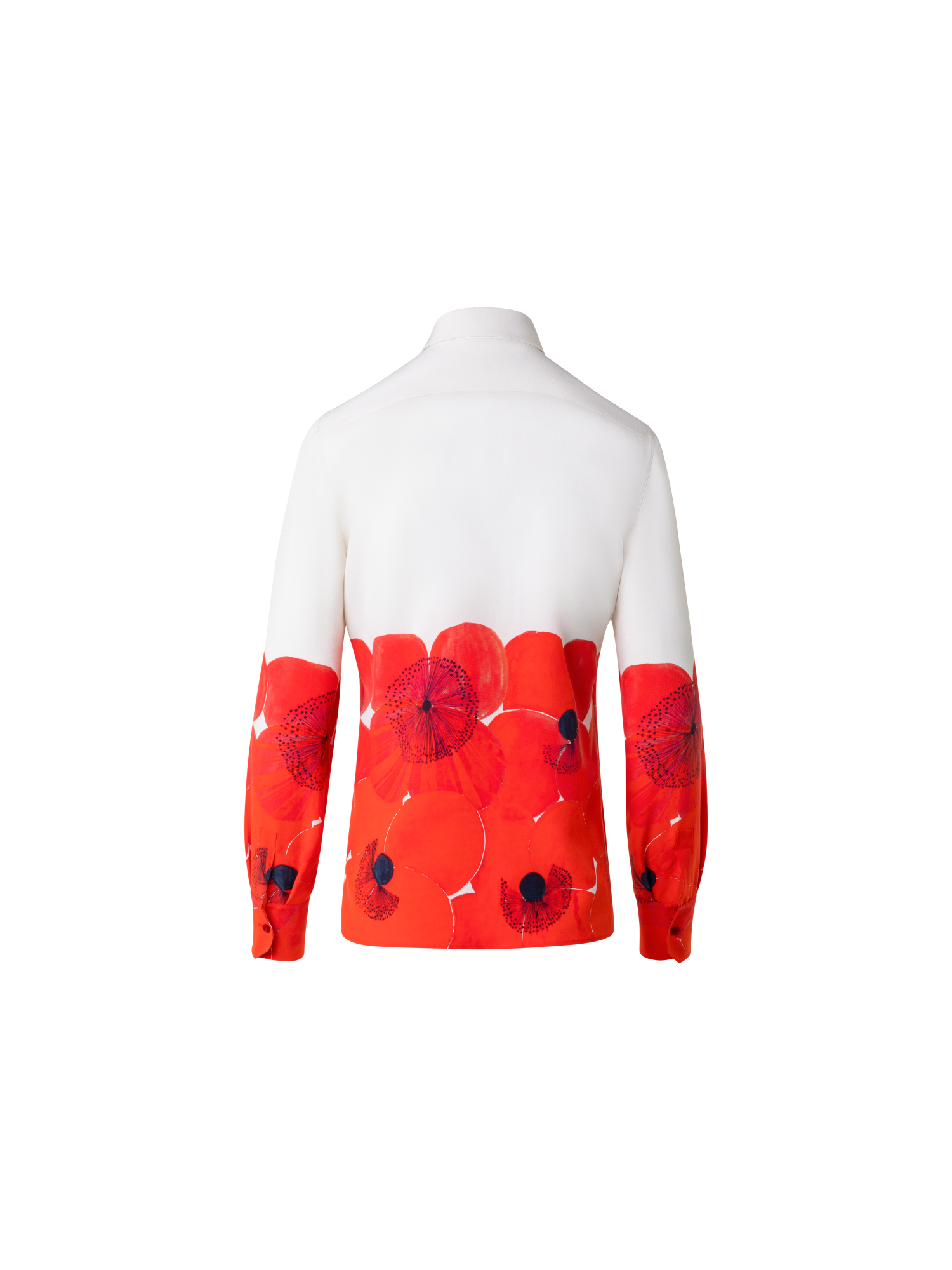 Designer Seiden-Crêpe-Bluse mit Poppy Druck - Bunt - Rot