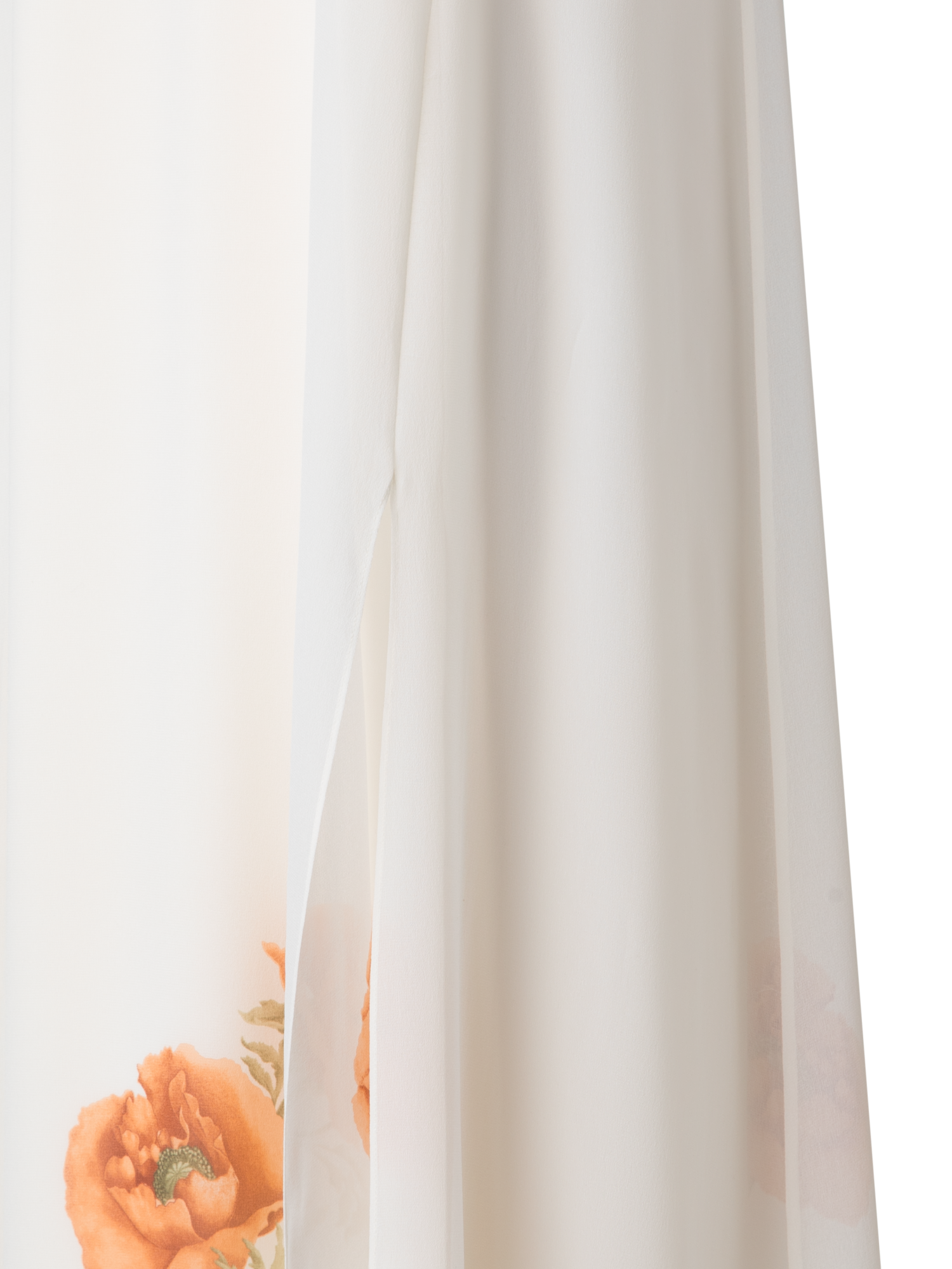 Designer Double-Layer-Seidenkleid mit Anemone Druck - Bunt - Ecru - Weiss