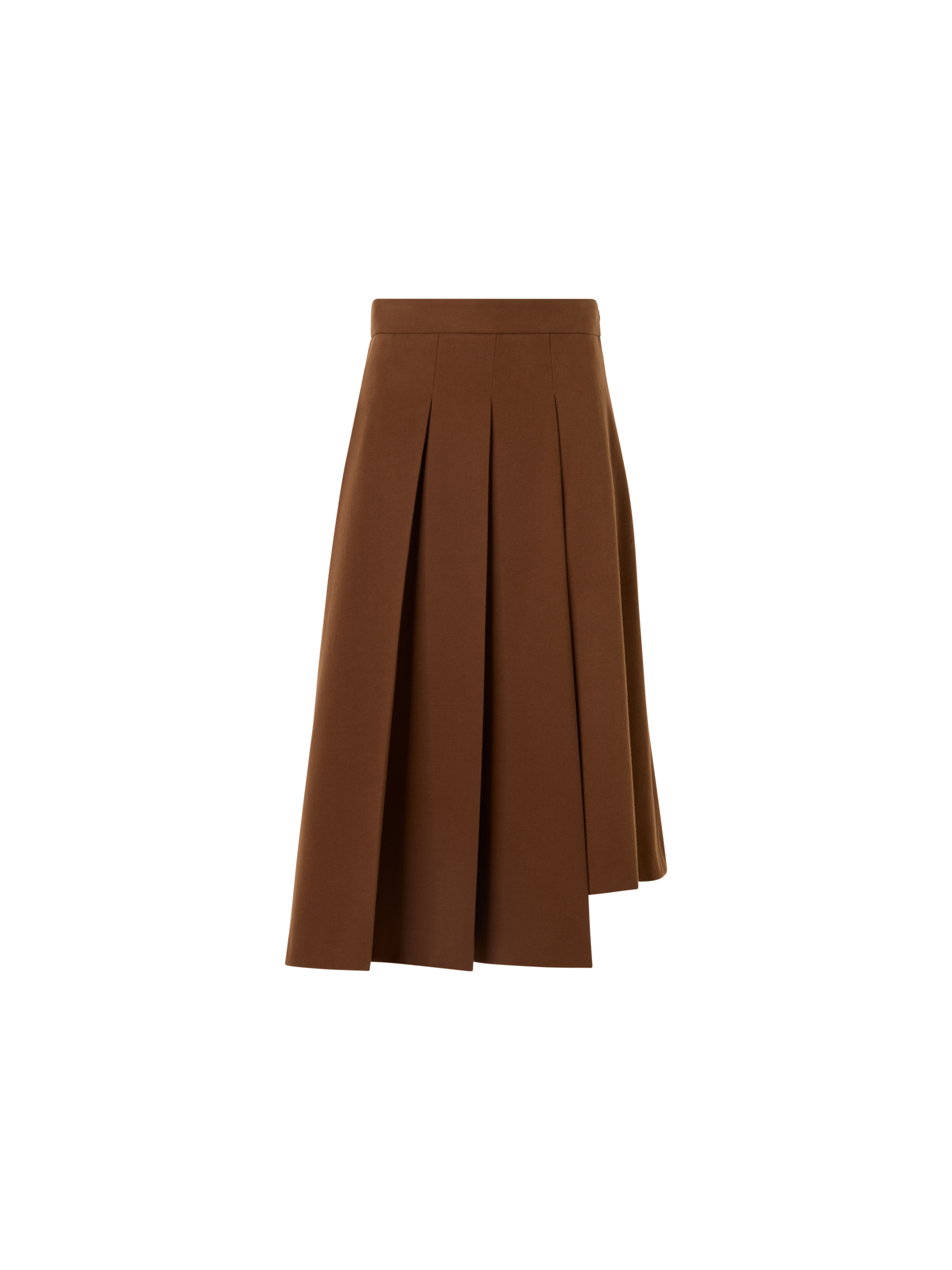 Designer Midirock aus Baumwoll-Woll-Gabardine mit Seitenfalten - Braun