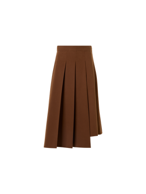 Designer Midirock aus Baumwoll-Woll-Gabardine mit Seitenfalten - Braun