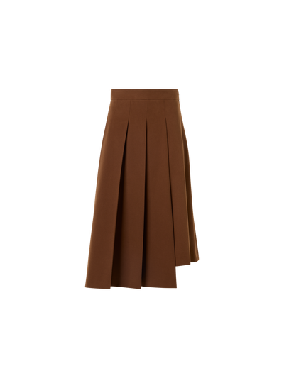 Designer Midirock aus Baumwoll-Woll-Gabardine mit Seitenfalten - Braun