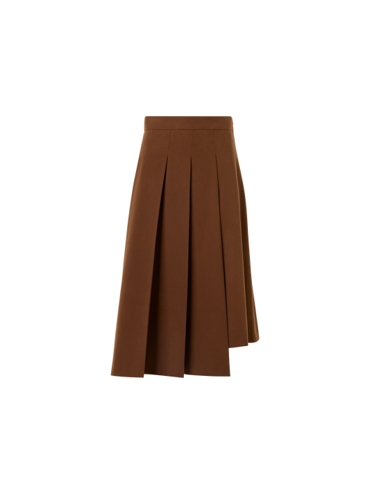 Designer Midirock aus Baumwoll-Woll-Gabardine mit Seitenfalten - Braun