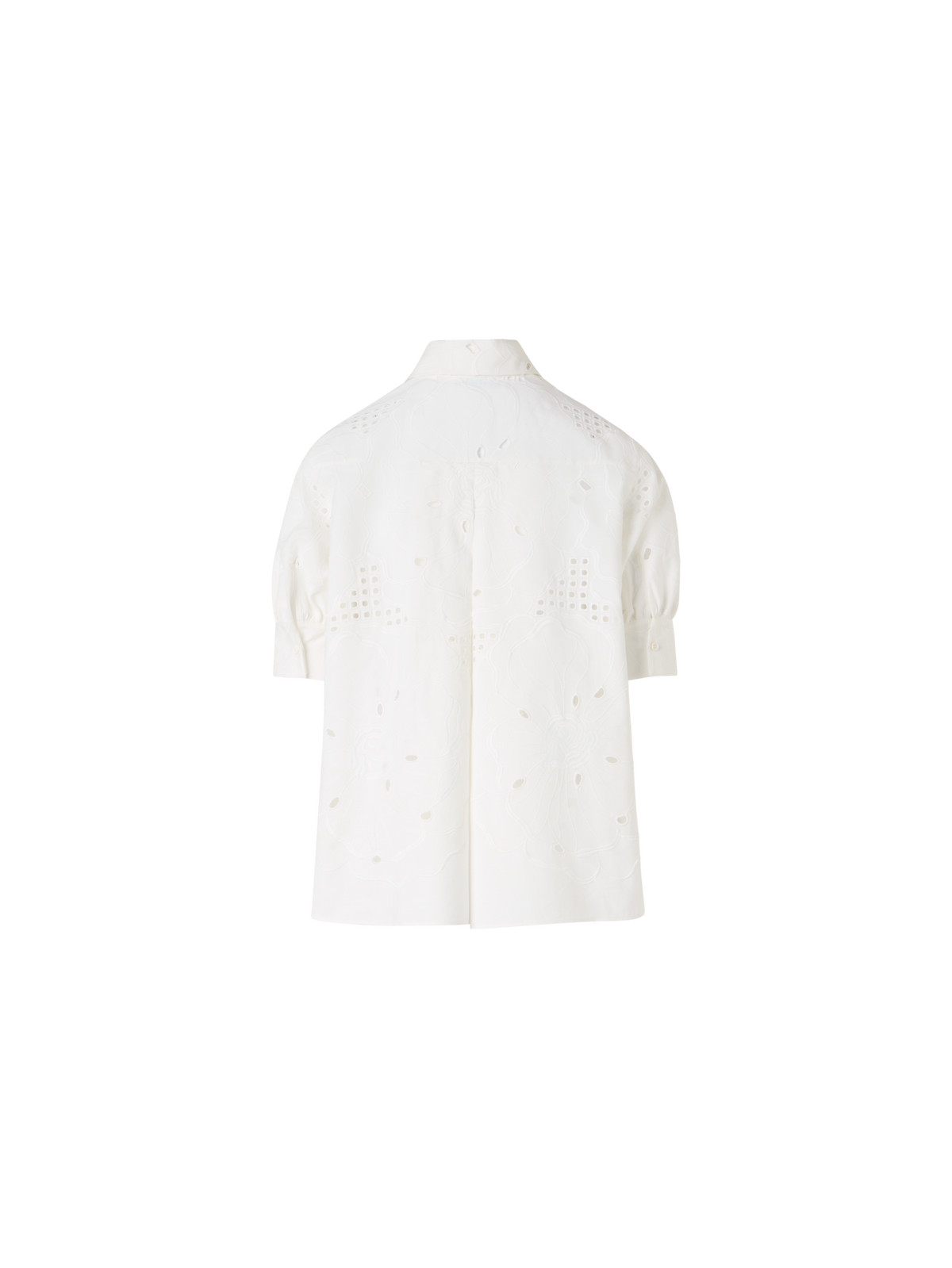 Designer A-Linien-Bluse mit Blumen-Lochstickerei - Ecru