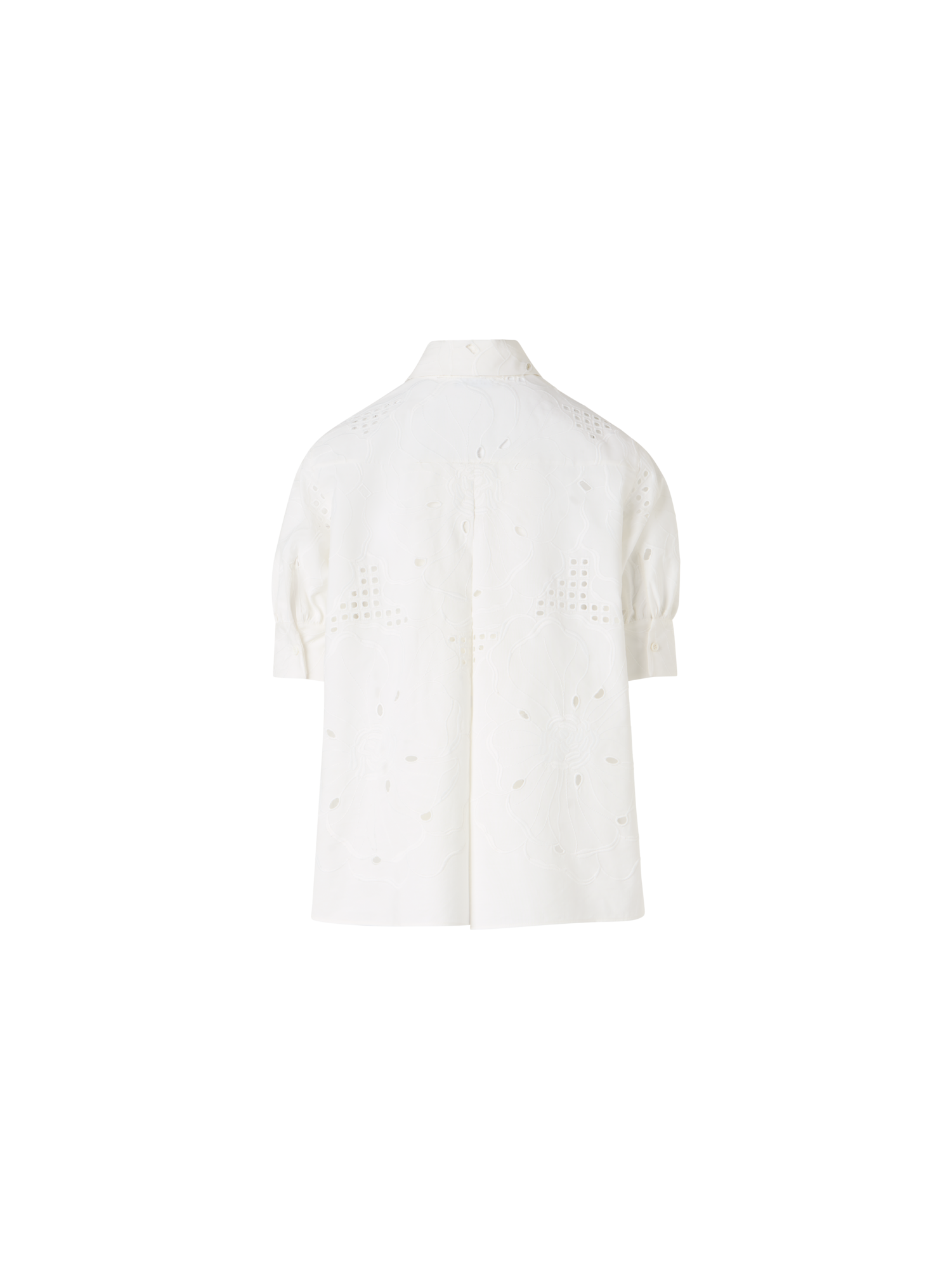 Designer A-Linien-Bluse mit Blumen-Lochstickerei - Ecru