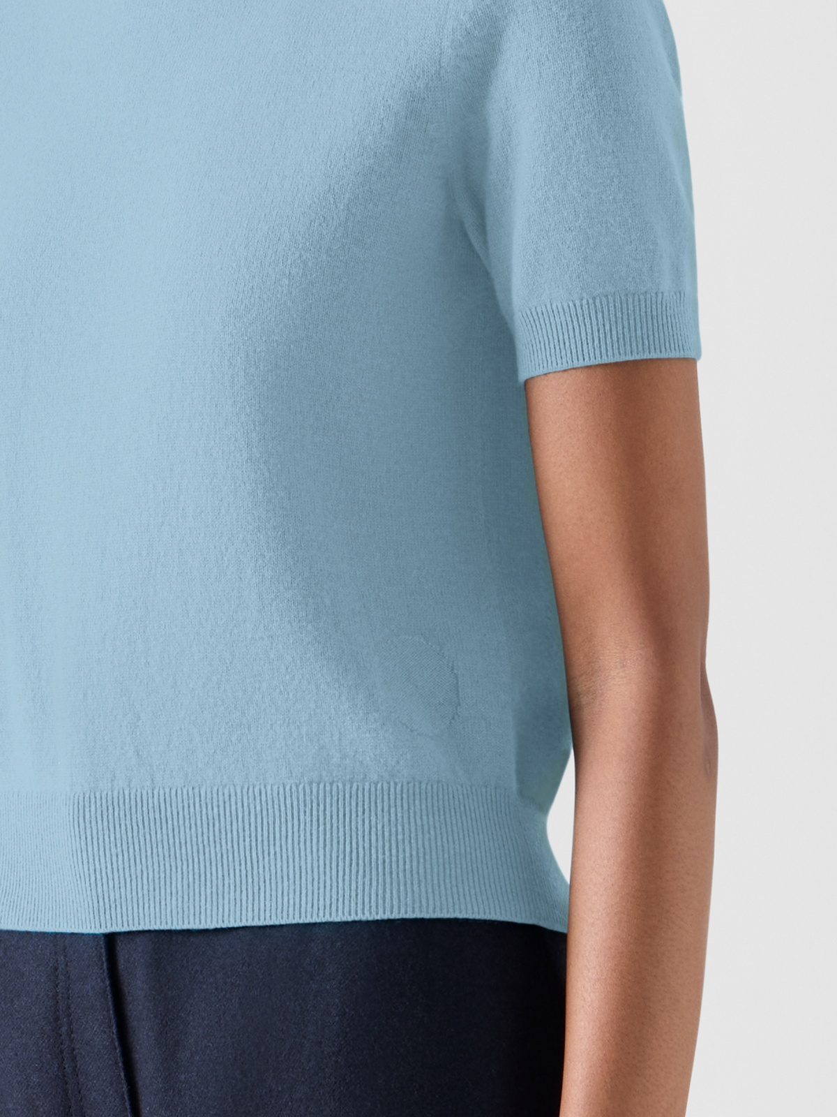 Designer Kurzarm-Pullover aus Wolle-Kaschmir - Blau 