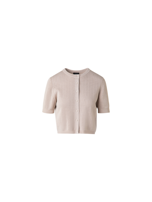 Designer Kurzärmeliger Cardigan aus Seiden-Baumwolle - Beige