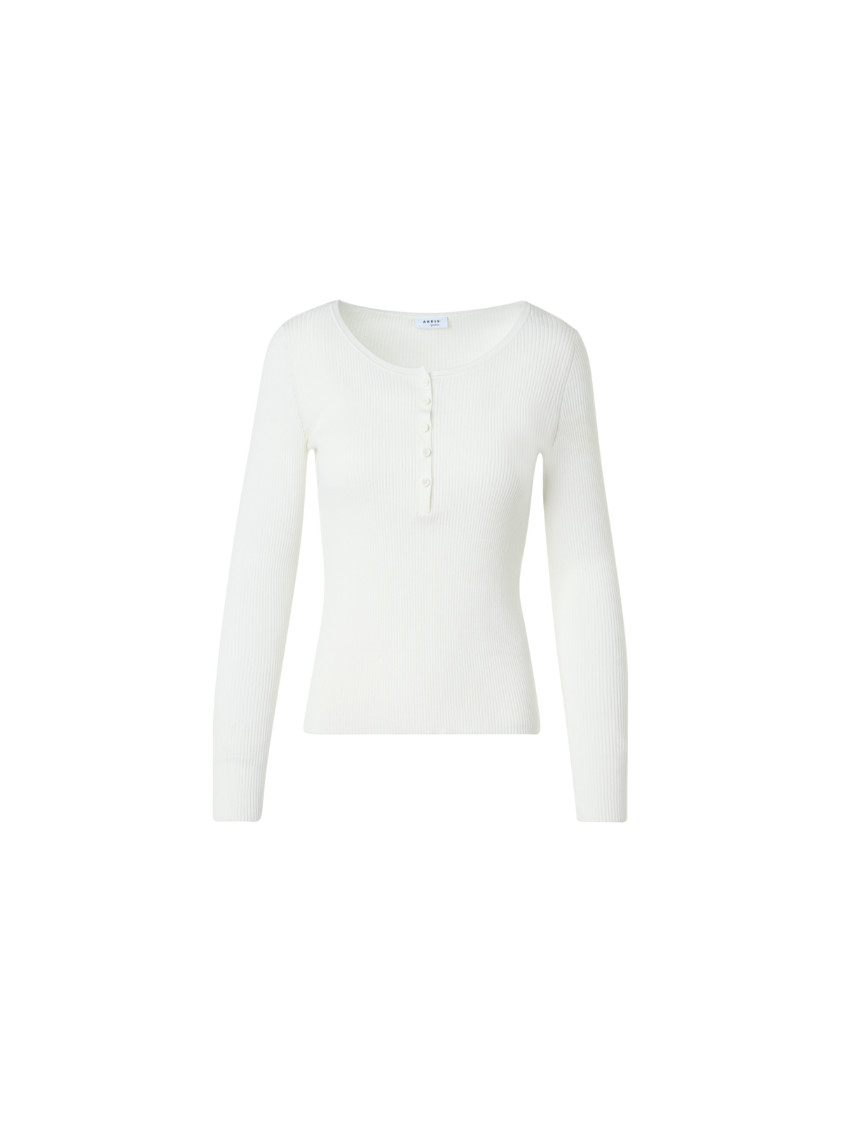 Designer Taillierter gerippter Baumwoll-Henley-Pullover - Weiss